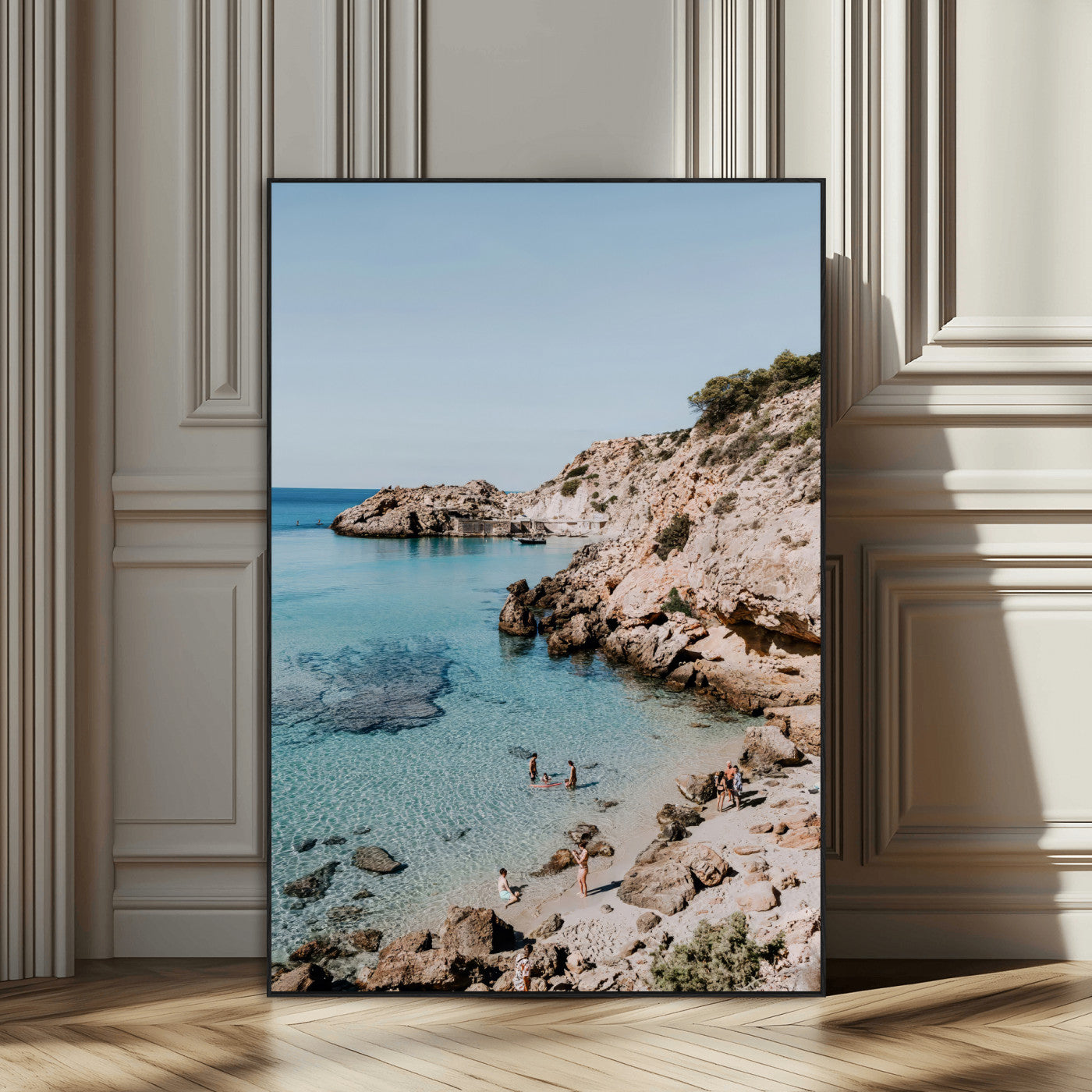 SEG-FC-51X34_Oversize - Turquoise Cove Wall Art Canvas Print, Framed Ibiza Beach Art Picture Print, Mediterranean Shore Perfect Boho Coastal Decor Artwork