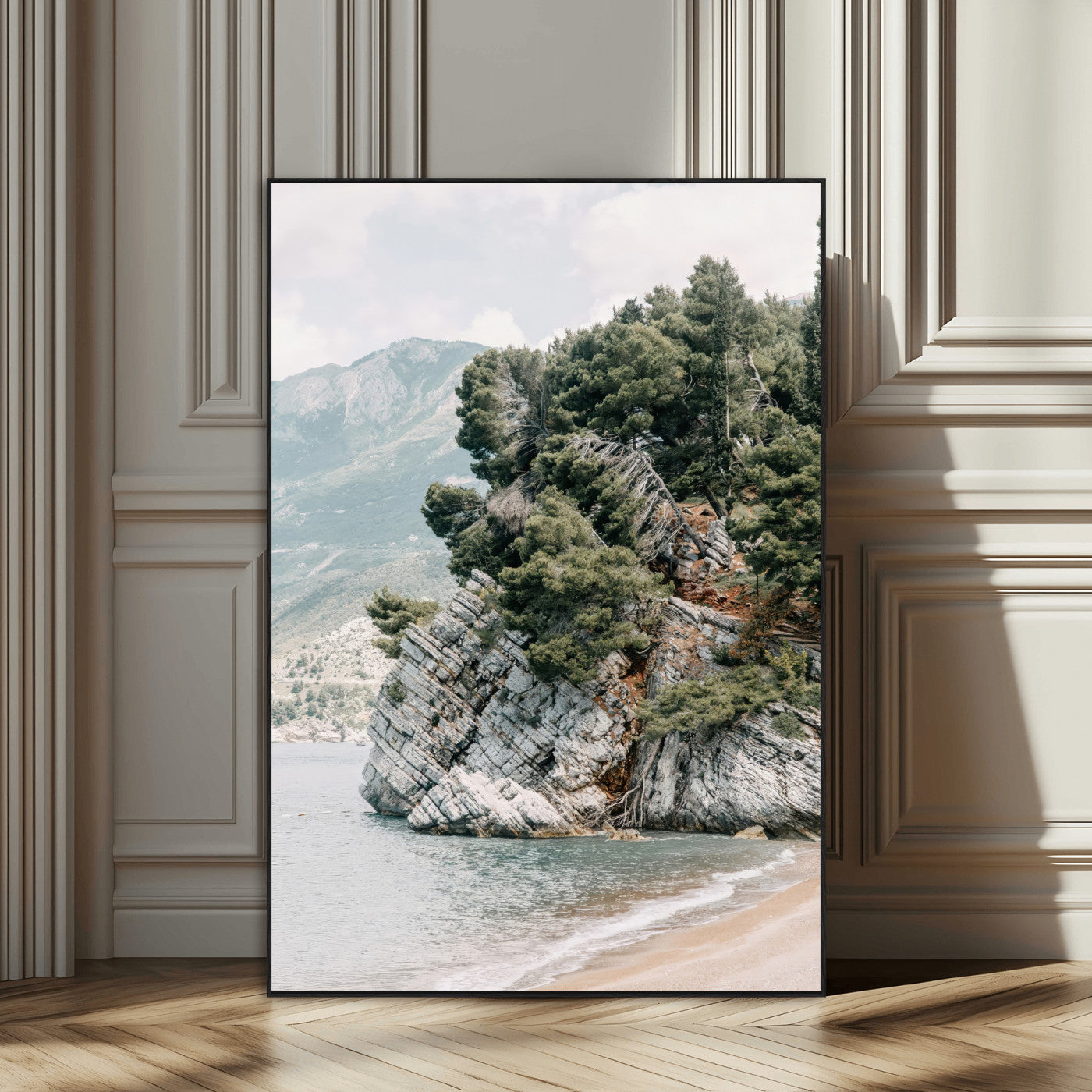 SEG-FC-51X34_Oversize - Beach Trees Wall Art Canvas Print, Framed Earthy Beachside Art Picture Print, Beachside Nature Perfect Rustic Coastal Decor Artwork