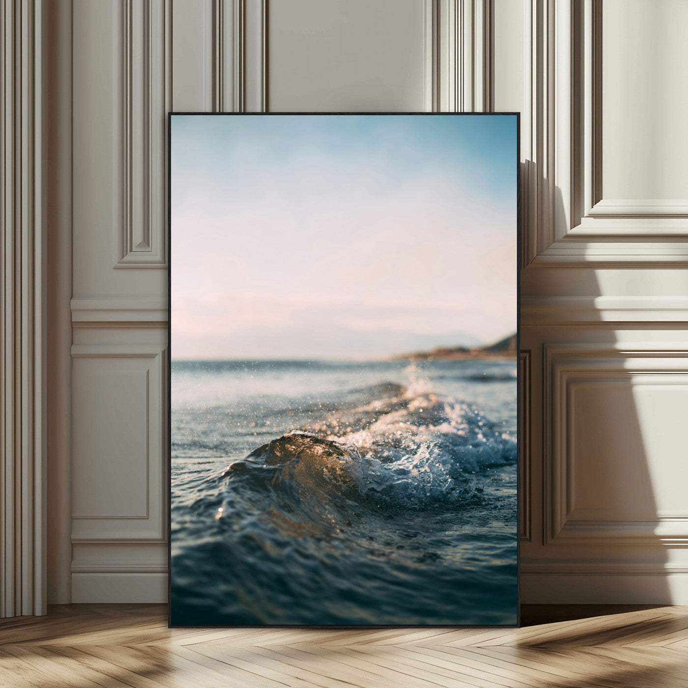 SEG-FC-51X34_Oversize - Ocean Waves Wall Art Canvas Print, Framed Coastal Serenity Art Picture Print, Golden Hour Perfect Modern Coastal Decor Artwork