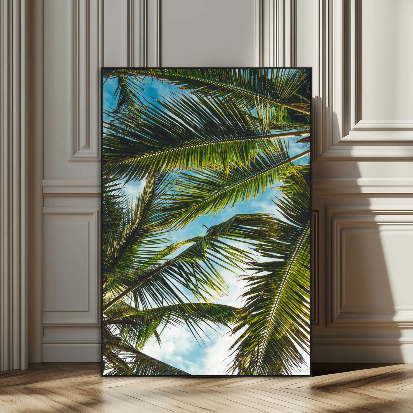 SEG-FC-51X34_Oversize - Palm Leaves Wall Art Canvas Print, Framed Tropical Vibes Art Picture Print, Green Foliage Perfect Tropical Boho Decor Artwork