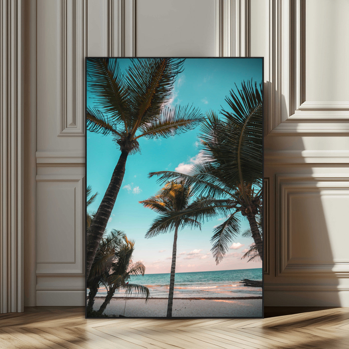 SEG-FC-51X34_Oversize - Palm Trees Wall Art Canvas Print, Framed Tropical Beach Art Picture Print, Ocean Breeze Perfect Tropical Coastal Decor Artwork