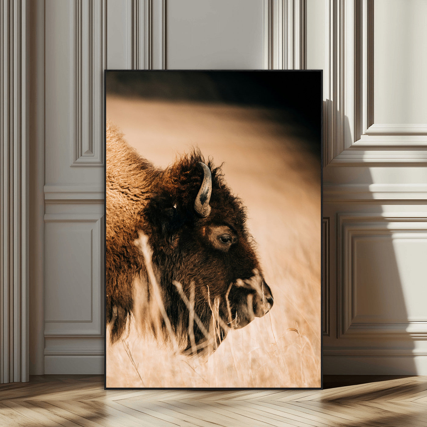 SEG-FC-51X34_Oversize - Bison Portrait Wall Art Canvas Print, Framed Western Landscape Art Picture Print, Prairie Serenity Perfect Modern Ranch Decor Decor Artwork