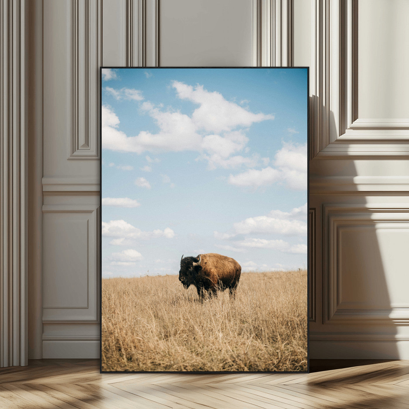SEG-FC-51X34_Oversize - Bison Photography Wall Art Canvas Print, Framed Western Landscape Art Picture Print, Prairie Serenity Perfect Modern Ranch Decor Decor Artwork