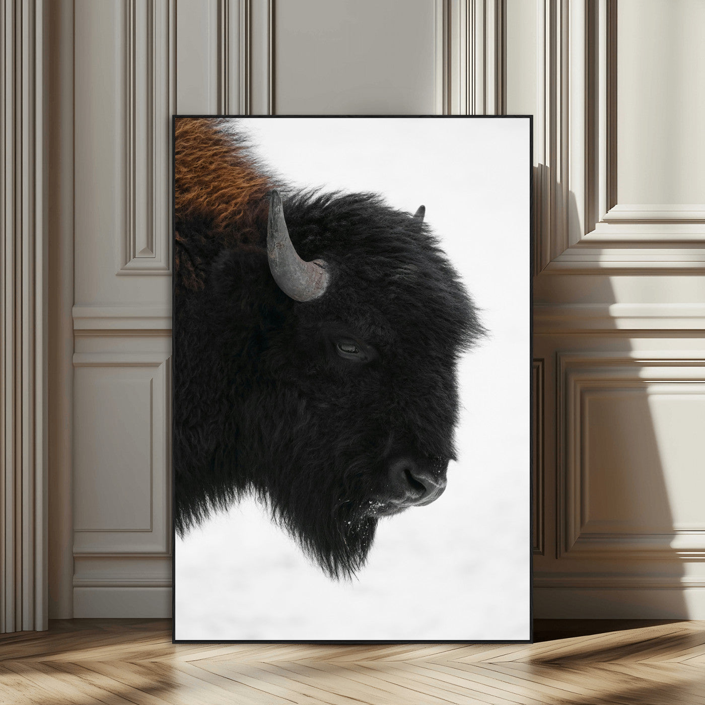 SEG-FC-51X34_Oversize - Western Rustic Wall Art Canvas Print, Framed Buffalo Photography Art Picture Print, Black and White Wildlife Perfect Country Decor Artwork