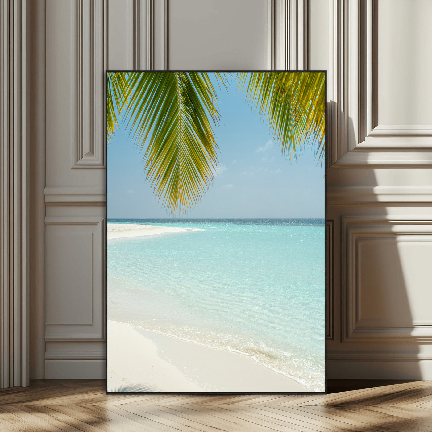 SEG-FC-51X34_Oversize - Azure Water Wall Art Canvas Print, Framed Tranquil Island Escape Art Picture Print, Clear Blue Ocean Perfect Coastal Minimalist Decor Artwork