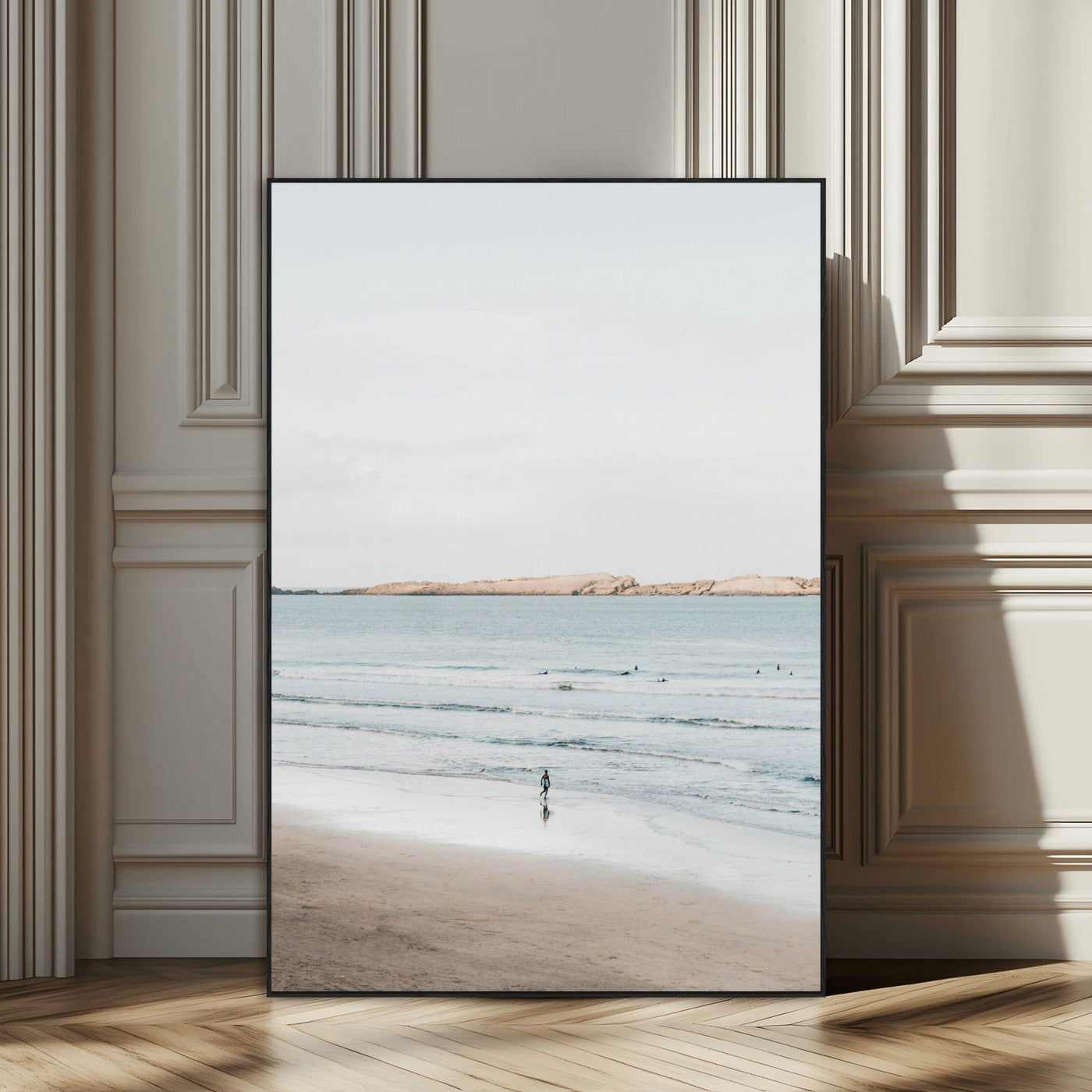 SEG-FC-51X34_Oversize - Minimalist Beach Wall Art Canvas Print, Framed Soft Blue Tones Art Picture Print, Tranquil Ocean Perfect Coastal Minimalist Decor Artwork
