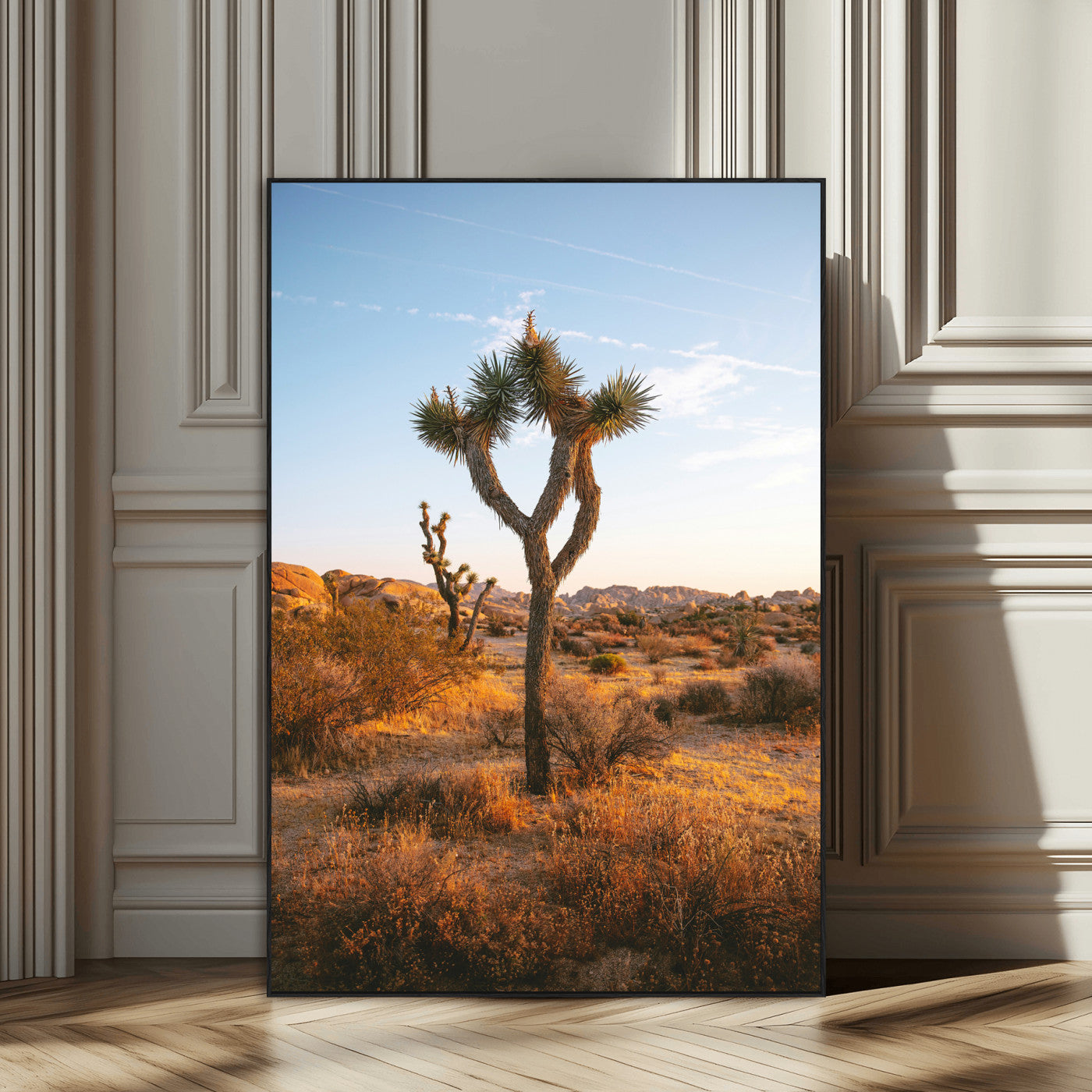 SEG-FC-51X34_Oversize - Joshua Tree Wall Art Canvas Print, Framed Golden Hour Desert Art Picture Print, Sunset Glow Perfect Southwestern Boho Decor Artwork