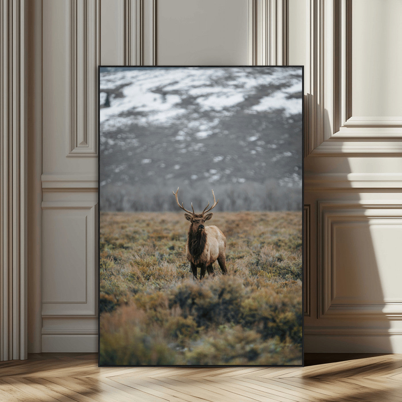 SEG-FC-51X34_Oversize - Wild Elk Wall Art Canvas Print, Framed Mountain Wilderness Art Picture Print, Majestic Animal Perfect Rustic Lodge Decor Artwork