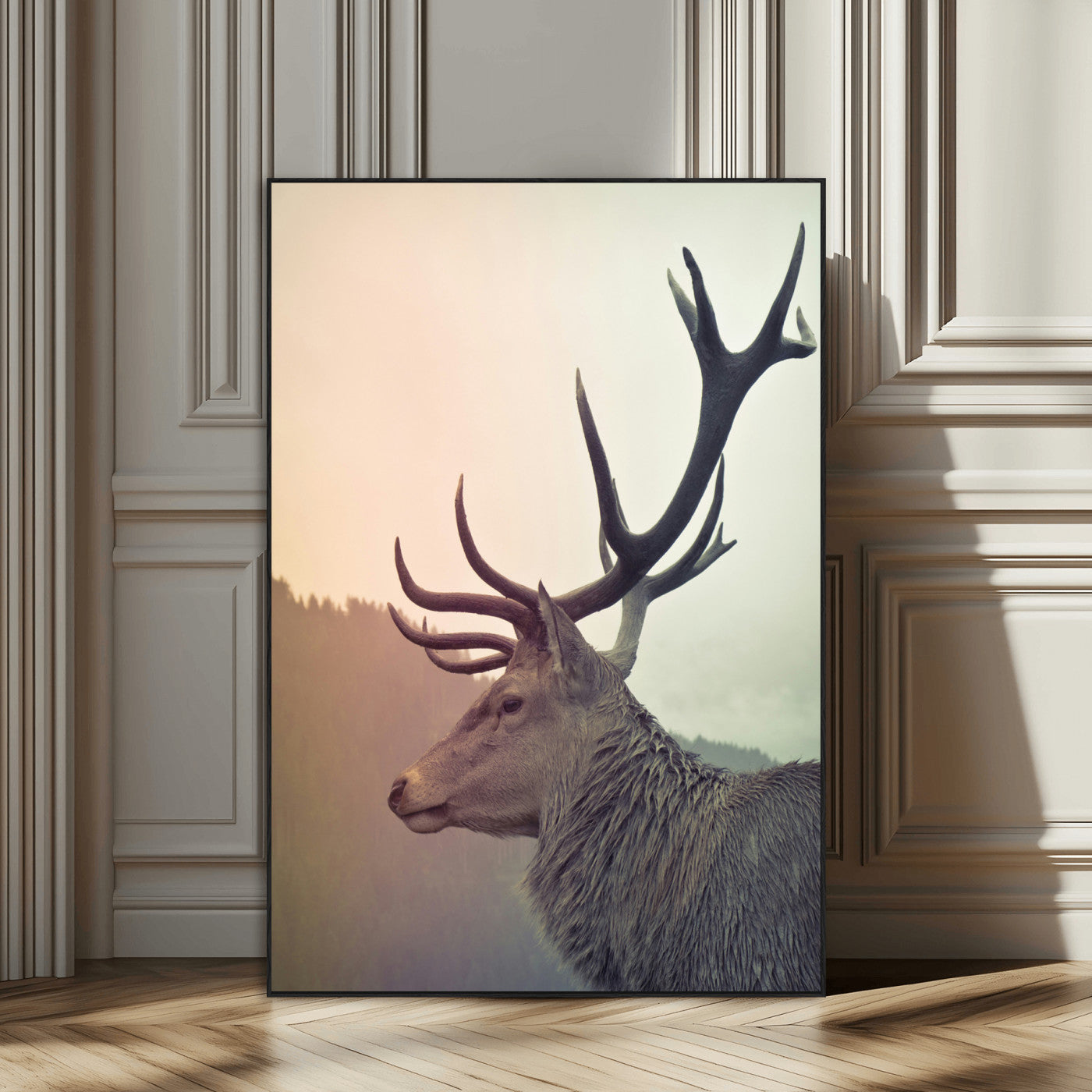 SEG-FC-51X34_Oversize - Deer Canvas Print Wall Art Canvas Print, Framed Woodland Animal Decor Art Picture Print, Rustic Lodge Wall Art Perfect Rustic Lodge Decor Artwork
