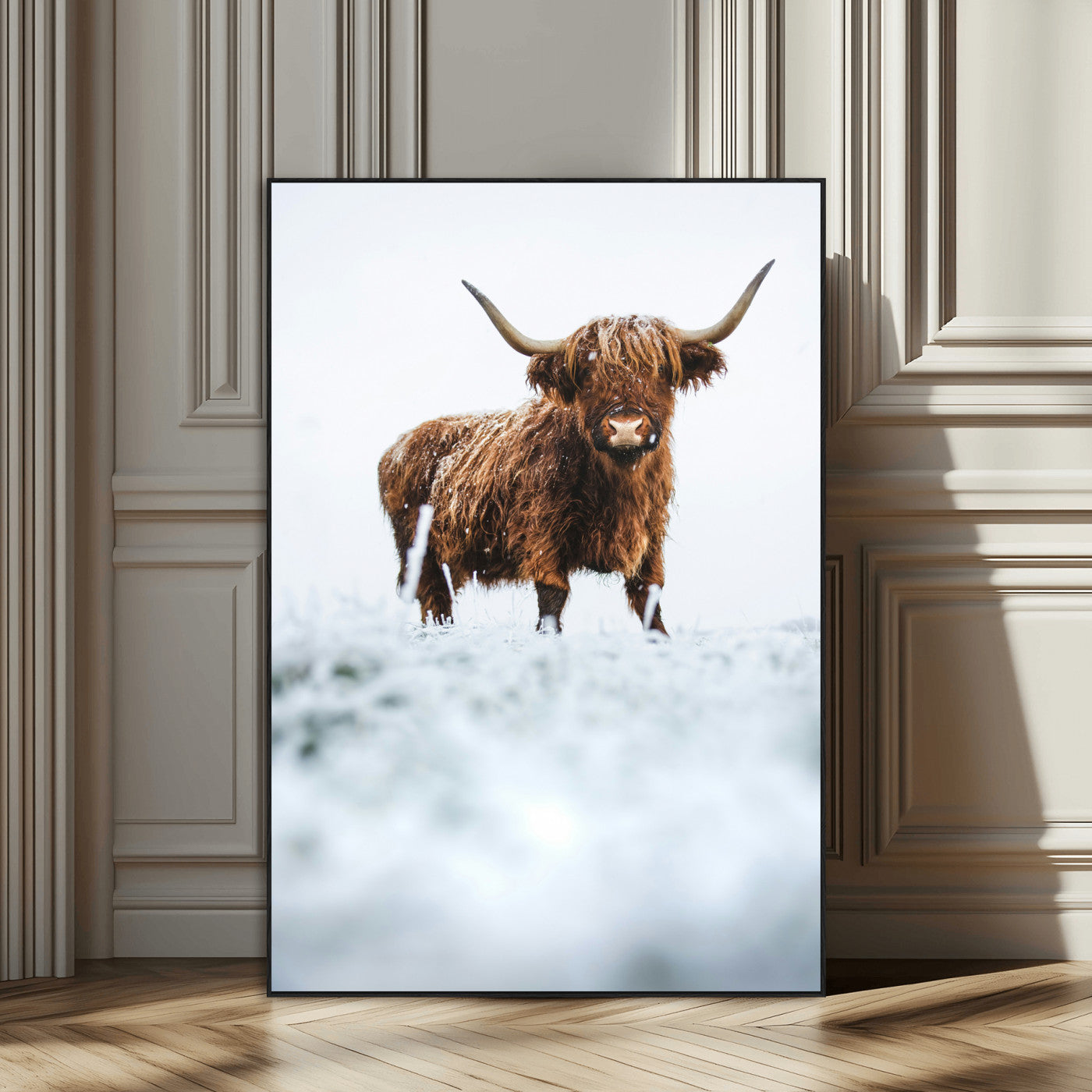 SEG-FC-51X34_Oversize - Highland Cow Wall Art Canvas Print, Framed Horned Cow Art Picture Print, Scottish Cattle Perfect Farmhouse Decor Artwork
