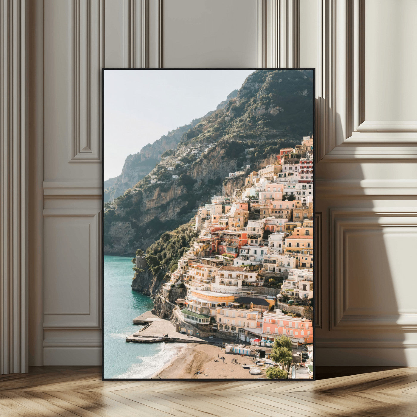 SEG-FC-51X34_Oversize - Scenic Coastal Cliffside Town Wall Art – Mediterranean Seaside View Canvas Print, Vibrant Wrapped Canvas for Living Room, Office, Home Decor