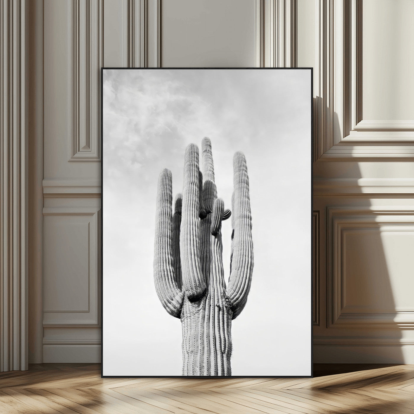 SEG-FC-51X34_Oversize - Saguaro Cactus Wall Art – Black and White Desert Landscape Canvas Print, Modern Minimalist Nature Decor for Home, Office, Living Room
