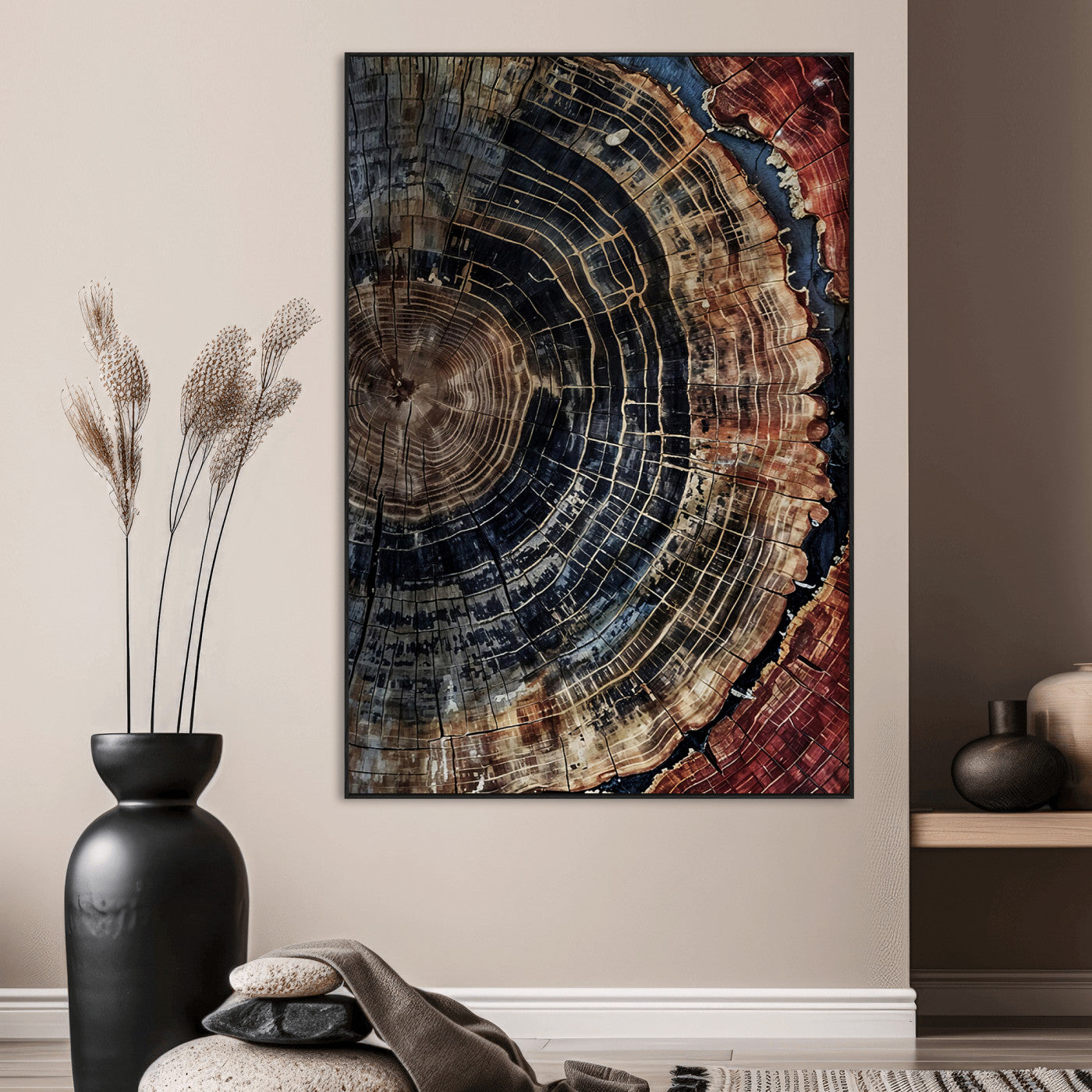 SEG-FC-51X34_Oversize - Tree Rings Wall Art Canvas Print, Framed Wood Grain Art Picture Print, Rustic Texture Perfect Rustic Nature Decor Artwork