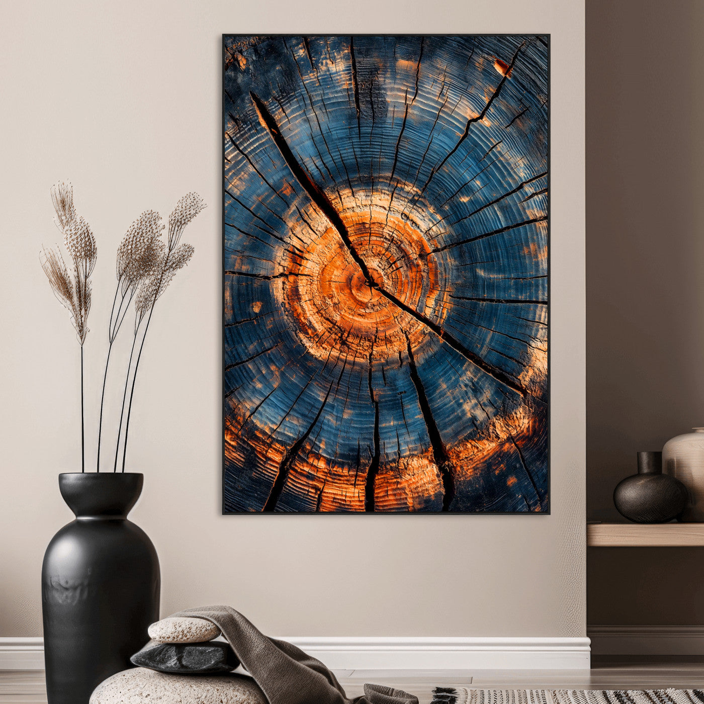 SEG-FC-51X34_Oversize - Tree Rings Wall Art Canvas Print, Framed Rustic Texture Art Picture Print, Wood Grain Perfect Rustic Industrial Decor Artwork