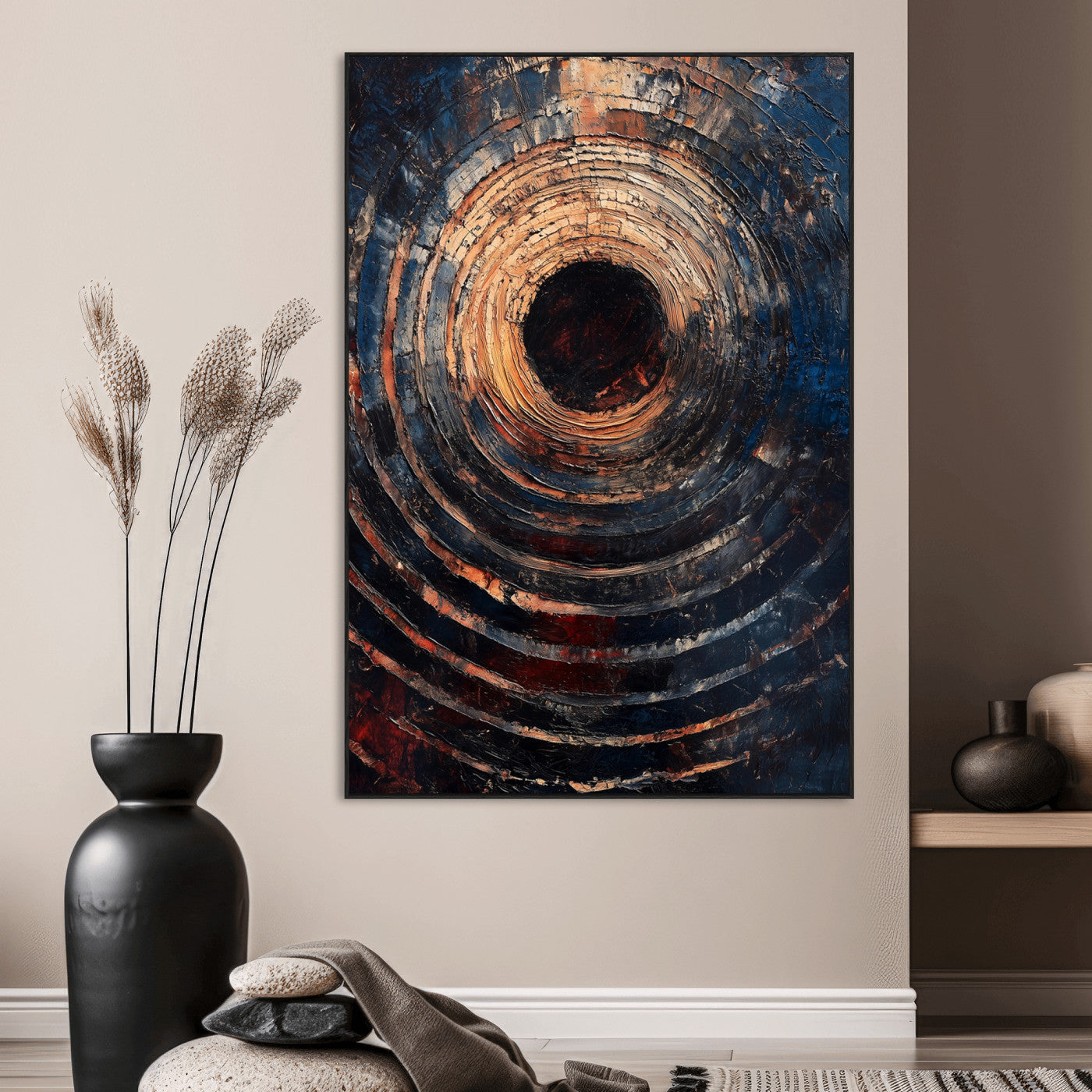 SEG-FC-51X34_Oversize - Textured Spiral Wall Art Canvas Print, Framed Abstract Void Art Picture Print, Wooden Vortex Perfect Modern Industrial Decor Artwork