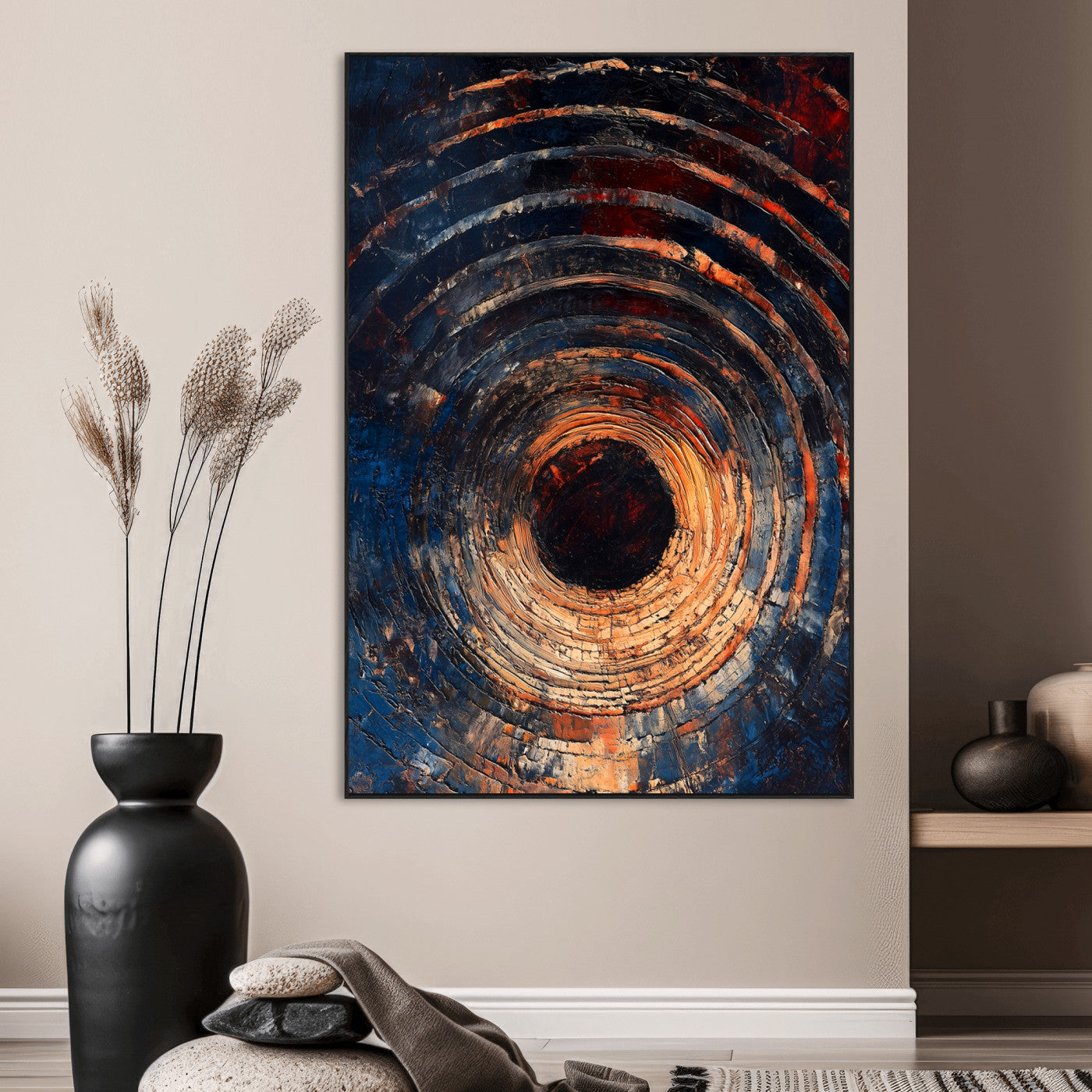 SEG-FC-51X34_Oversize - Textured Spiral Wall Art Canvas Print, Framed Abstract Void Art Picture Print, Wooden Vortex Perfect Modern Industrial Decor Artwork