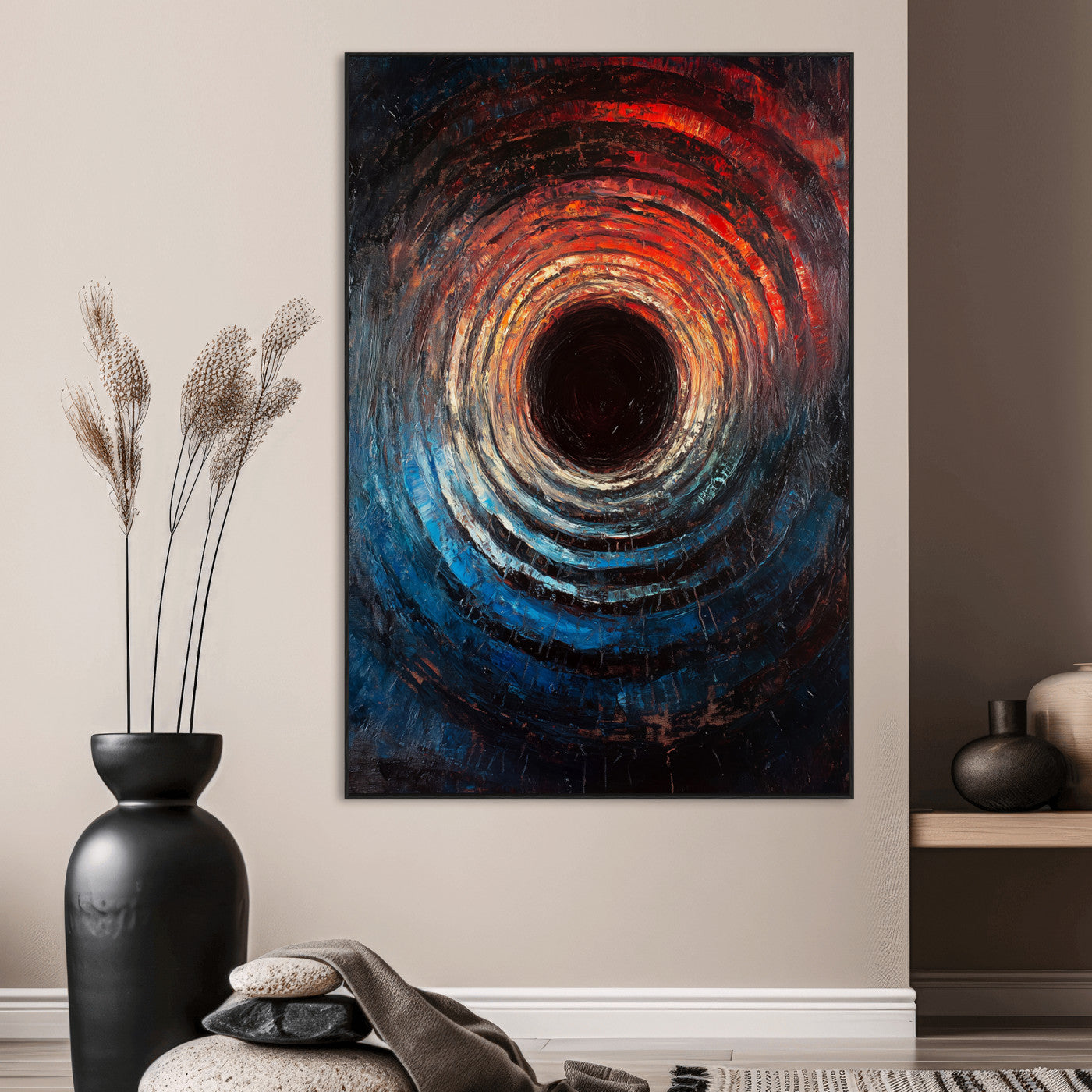 SEG-FC-51X34_Oversize - Wood Vortex Wall Art Canvas Print, Framed Abstract Swirl Art Picture Print, Wood Tree Texture Perfect Modern Decor Artwork