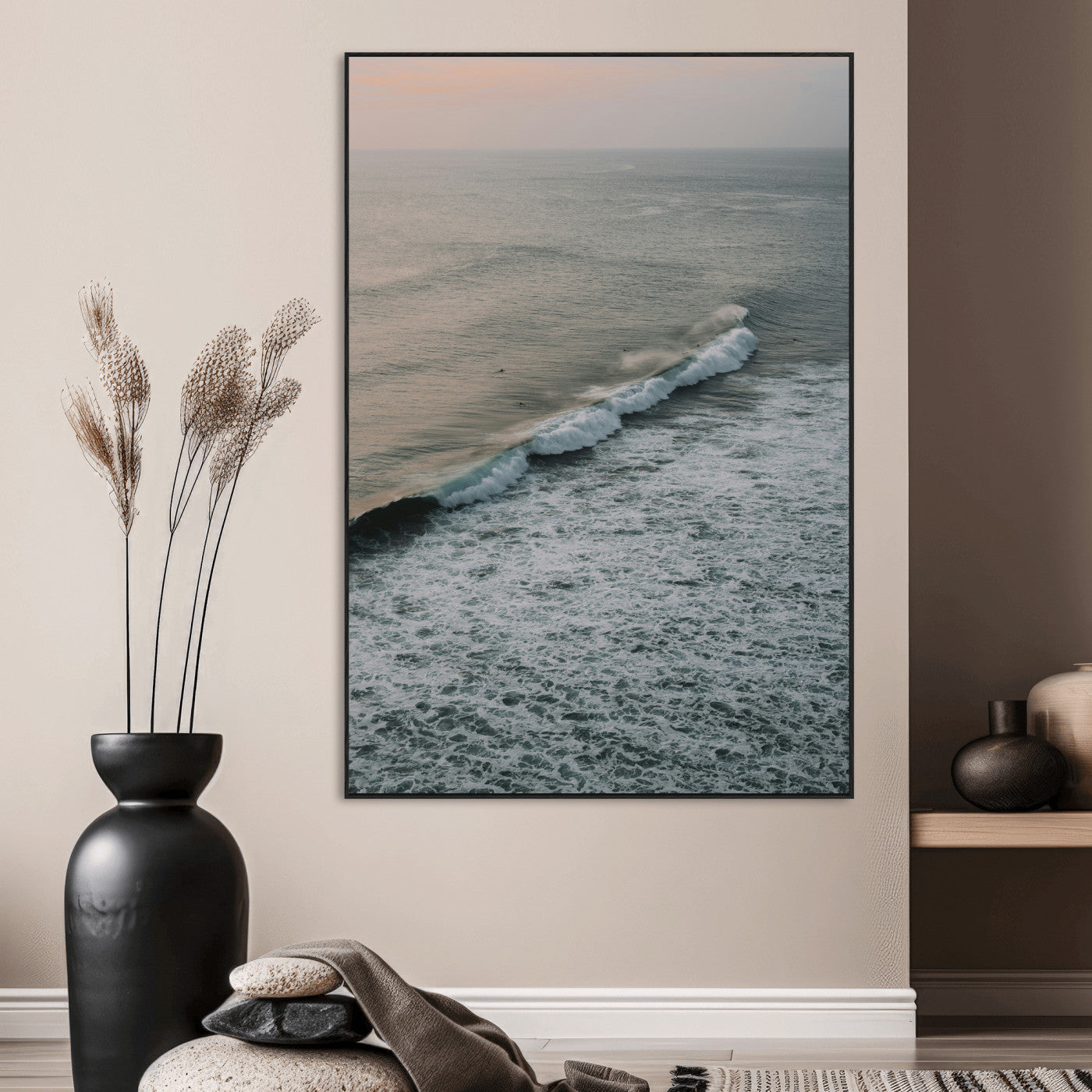 SEG-FC-51X34_Oversize - Ocean Waves Wall Art Canvas Print, Framed Coastal Serenity Art Picture Print, Relaxing Ocean Perfect Modern Coastal Decor Artwork
