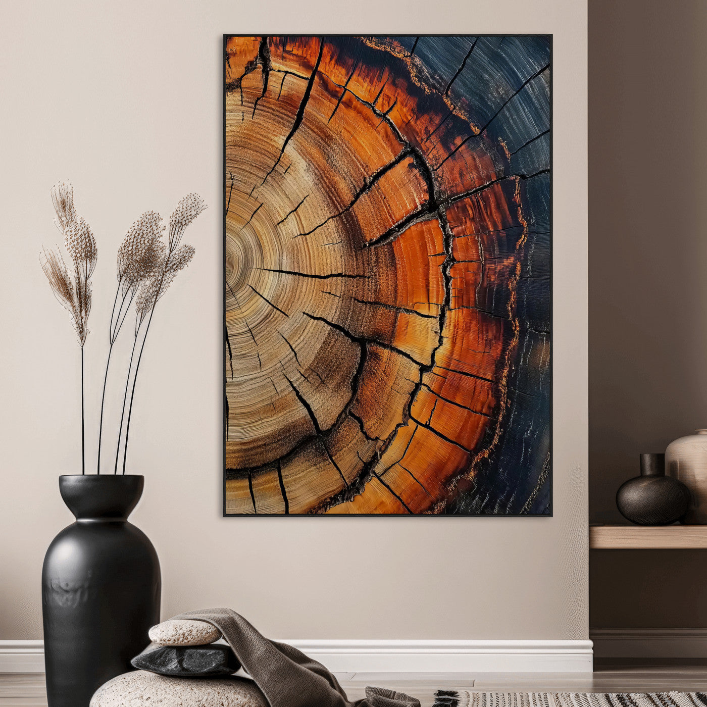 SEG-FC-51X34_Oversize - Wood Texture Wall Art Canvas Print, Framed Rustic Nature Art Picture Print, Earthy Tones Perfect Modern Rustic Decor Artwork
