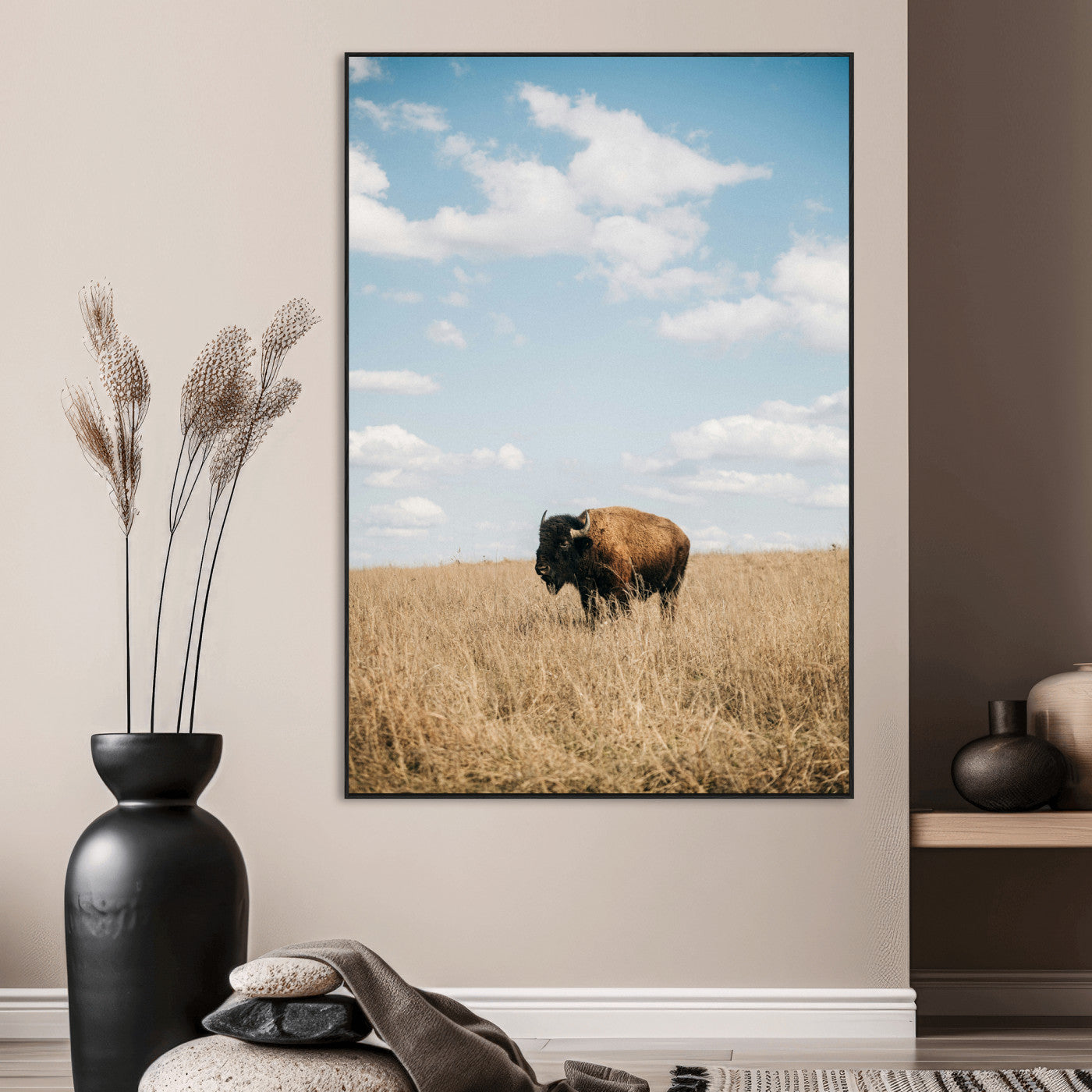 SEG-FC-51X34_Oversize - Bison Photography Wall Art Canvas Print, Framed Western Landscape Art Picture Print, Prairie Serenity Perfect Modern Ranch Decor Decor Artwork
