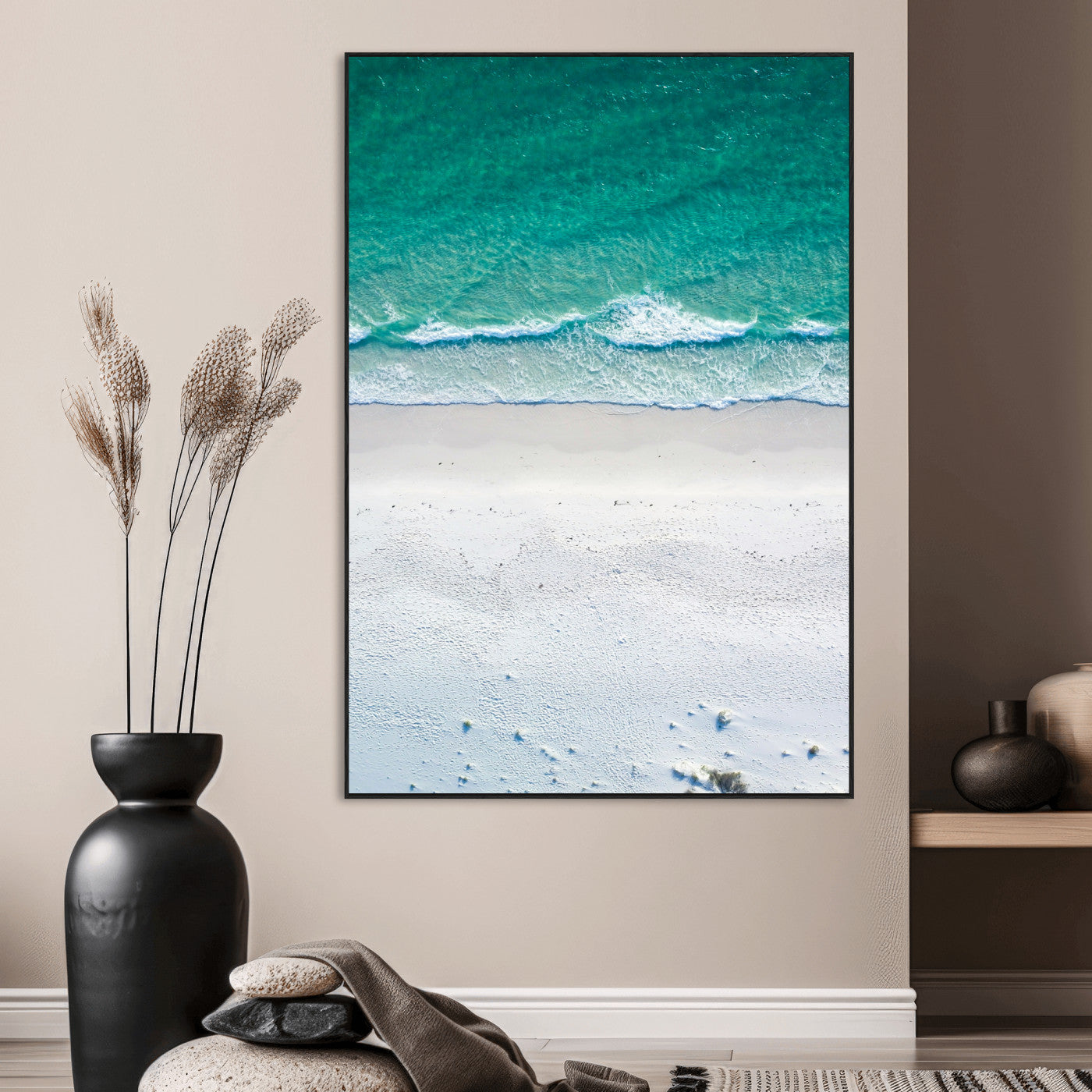 SEG-FC-51X34_Oversize - Soft Waves Wall Art Canvas Print, Framed Seaside Escape Art Picture Print, Minimalist Beach Aesthetic Perfect Coastal Minimalist Decor Artwork
