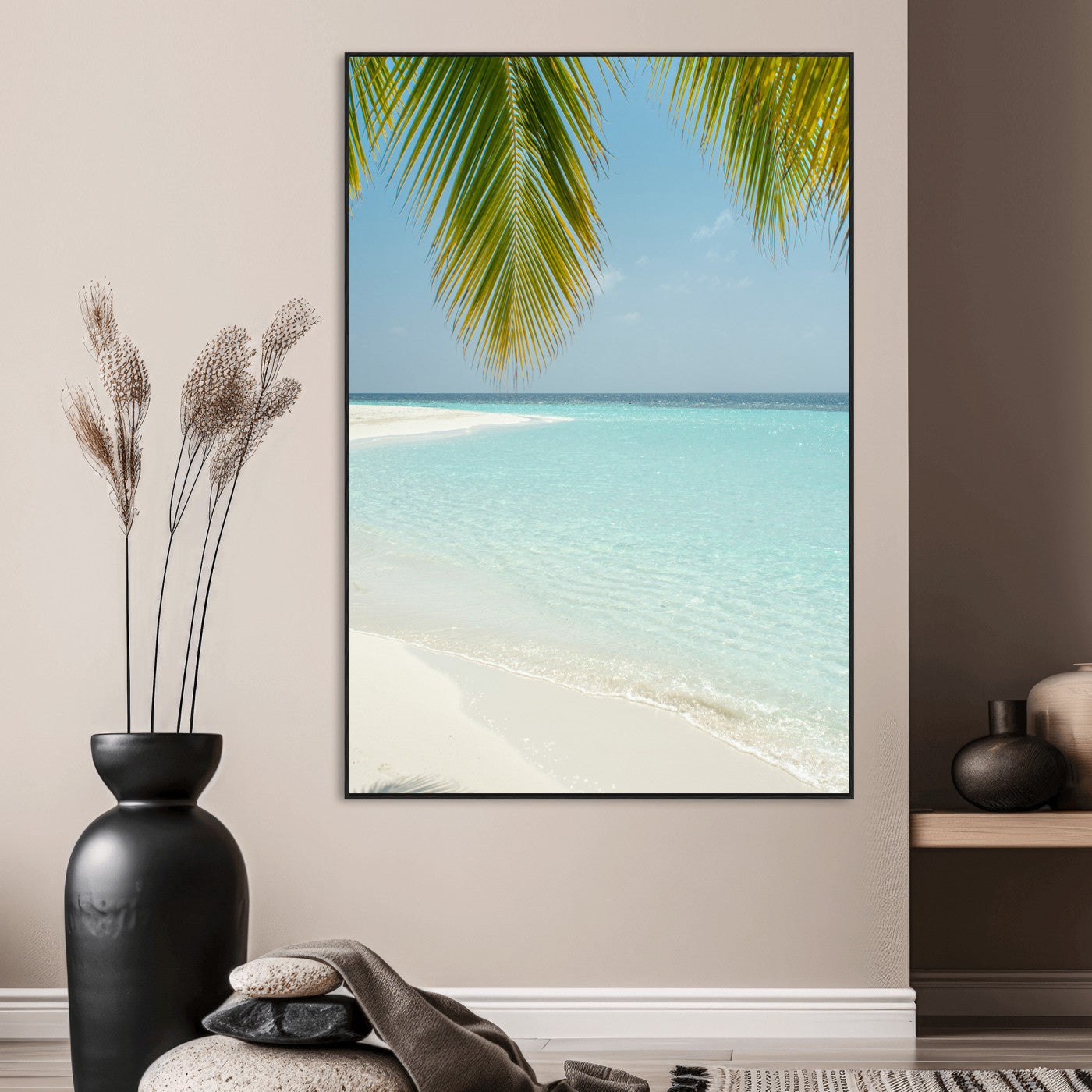 SEG-FC-51X34_Oversize - Azure Water Wall Art Canvas Print, Framed Tranquil Island Escape Art Picture Print, Clear Blue Ocean Perfect Coastal Minimalist Decor Artwork