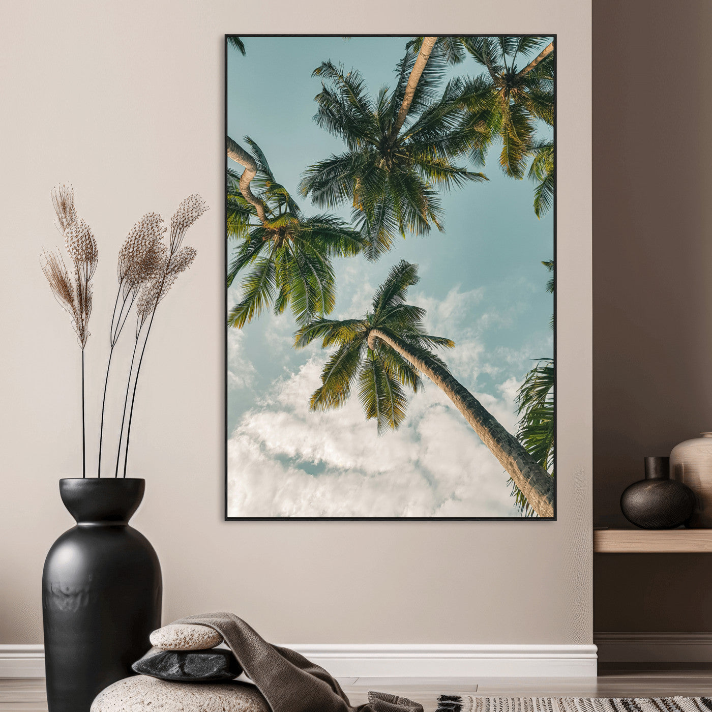 SEG-FC-51X34_Oversize - Tropical Palm Trees Wall Art Canvas Print, Framed Coastal Nature Art Picture Print, Relaxing Summer Vibes Perfect Boho Coastal Decor Artwork