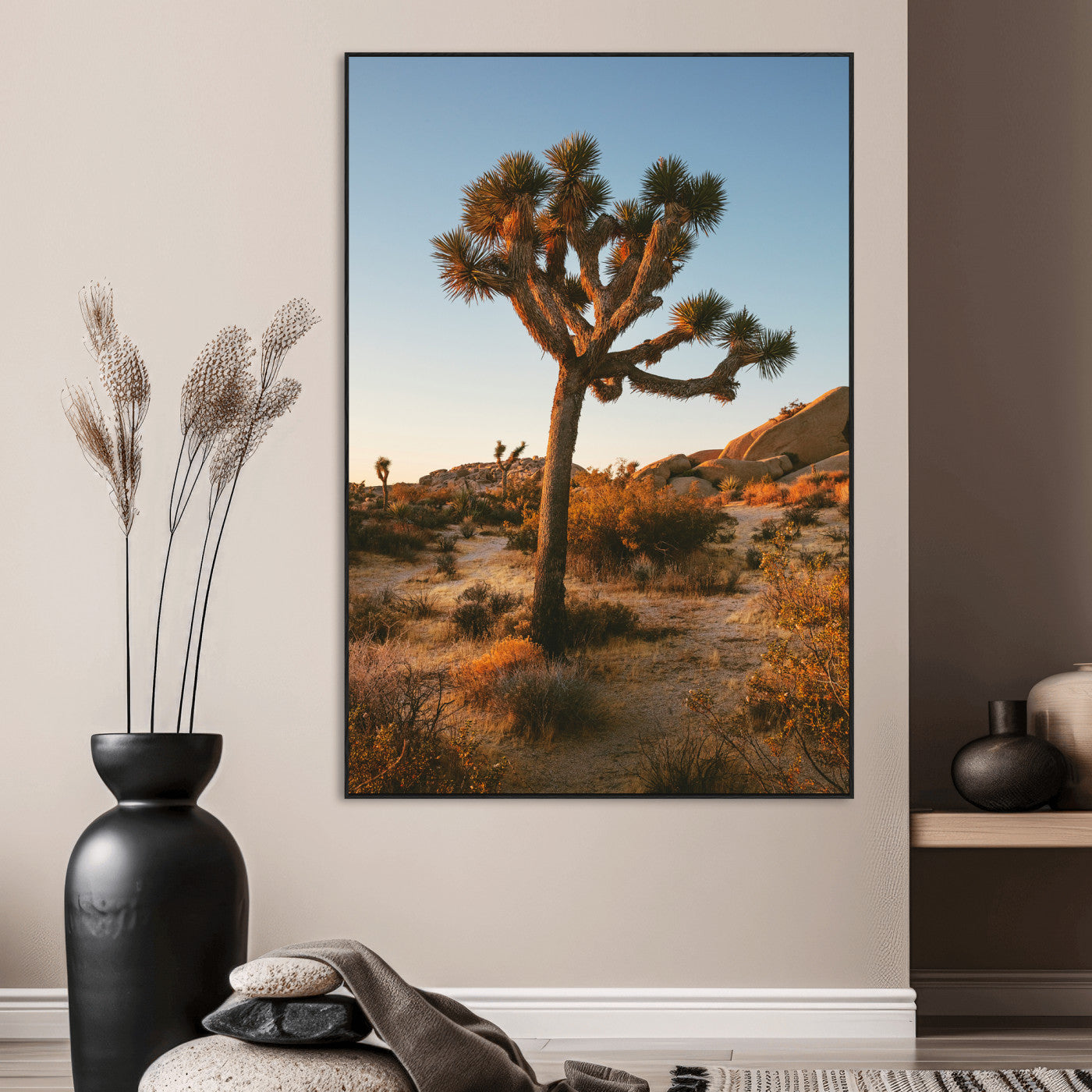 SEG-FC-51X34_Oversize - Joshua Tree Wall Art Canvas Print, Framed Desert Sunset Art Picture Print, Golden Hour Light Perfect Southwestern Boho Decor Artwork
