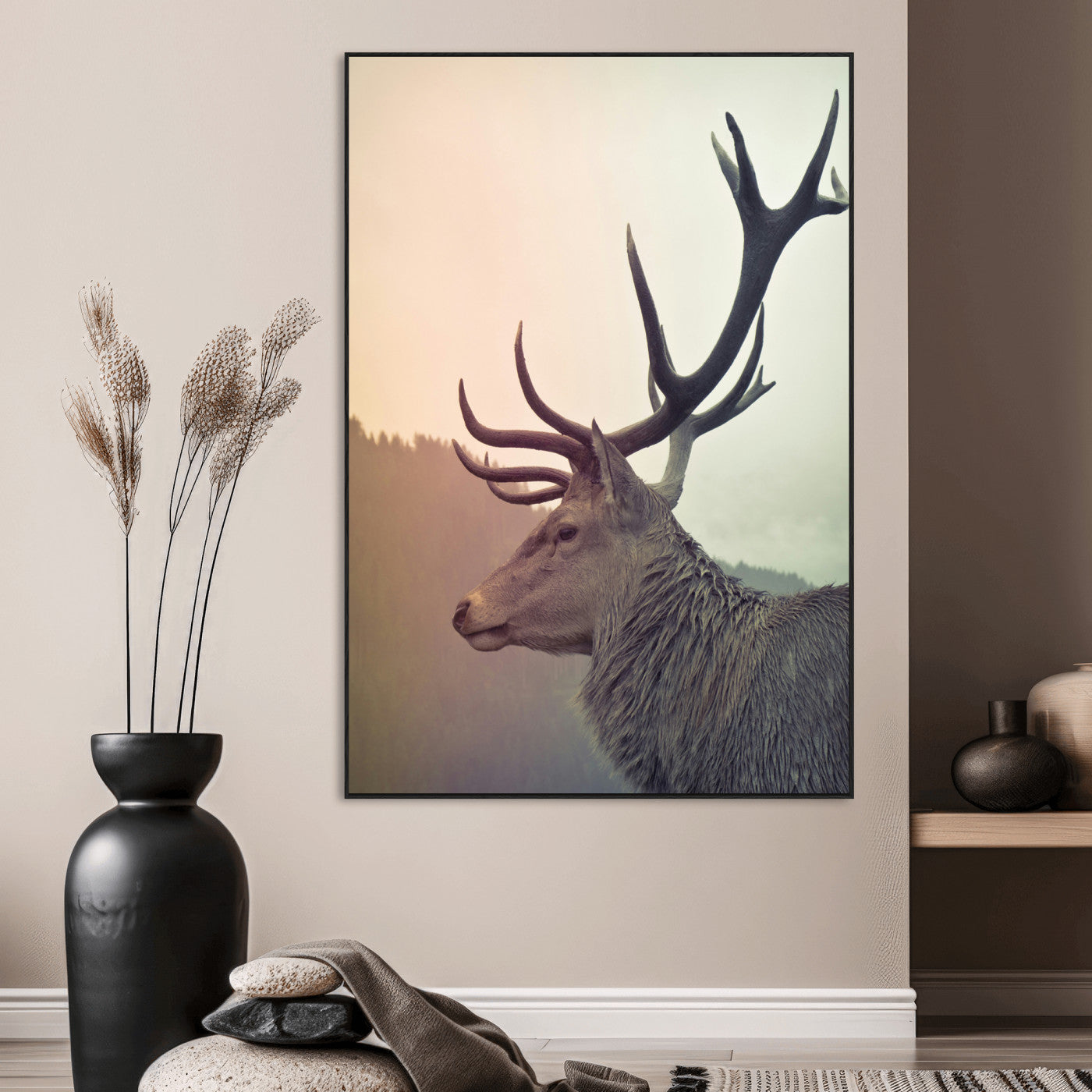 SEG-FC-51X34_Oversize - Deer Canvas Print Wall Art Canvas Print, Framed Woodland Animal Decor Art Picture Print, Rustic Lodge Wall Art Perfect Rustic Lodge Decor Artwork