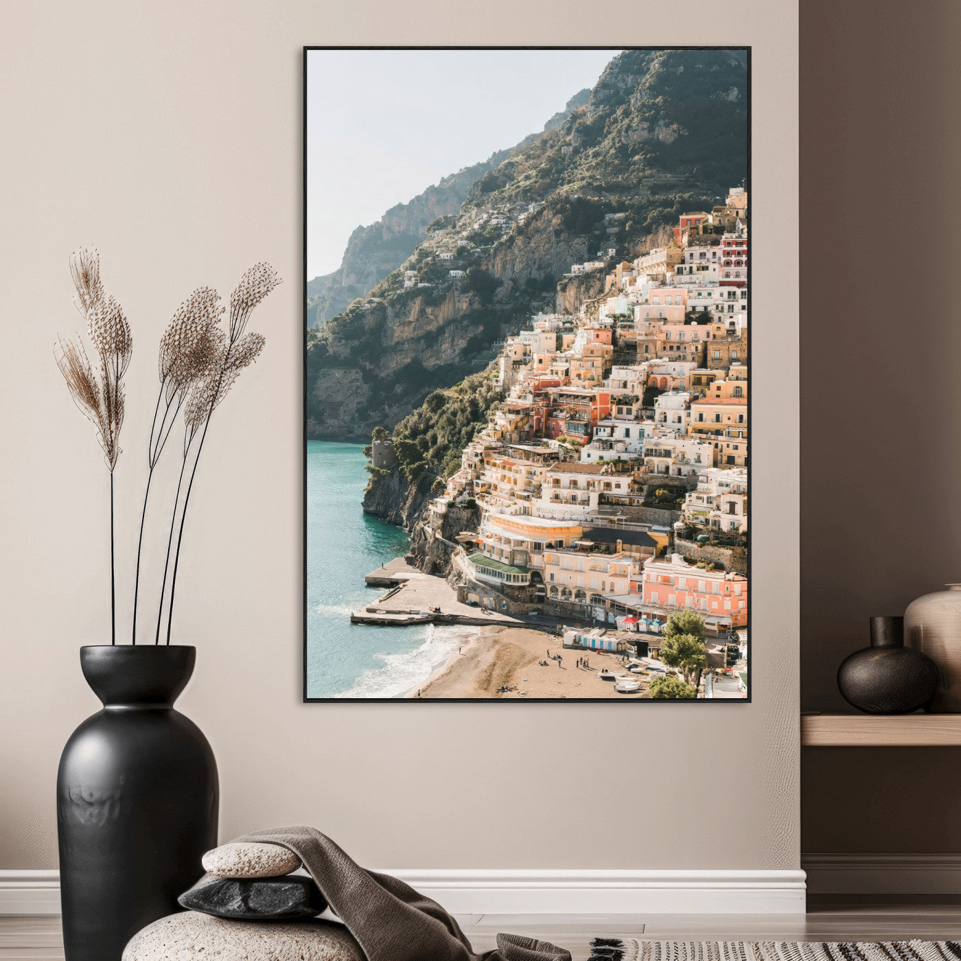 SEG-FC-51X34_Oversize - Scenic Coastal Cliffside Town Wall Art – Mediterranean Seaside View Canvas Print, Vibrant Wrapped Canvas for Living Room, Office, Home Decor