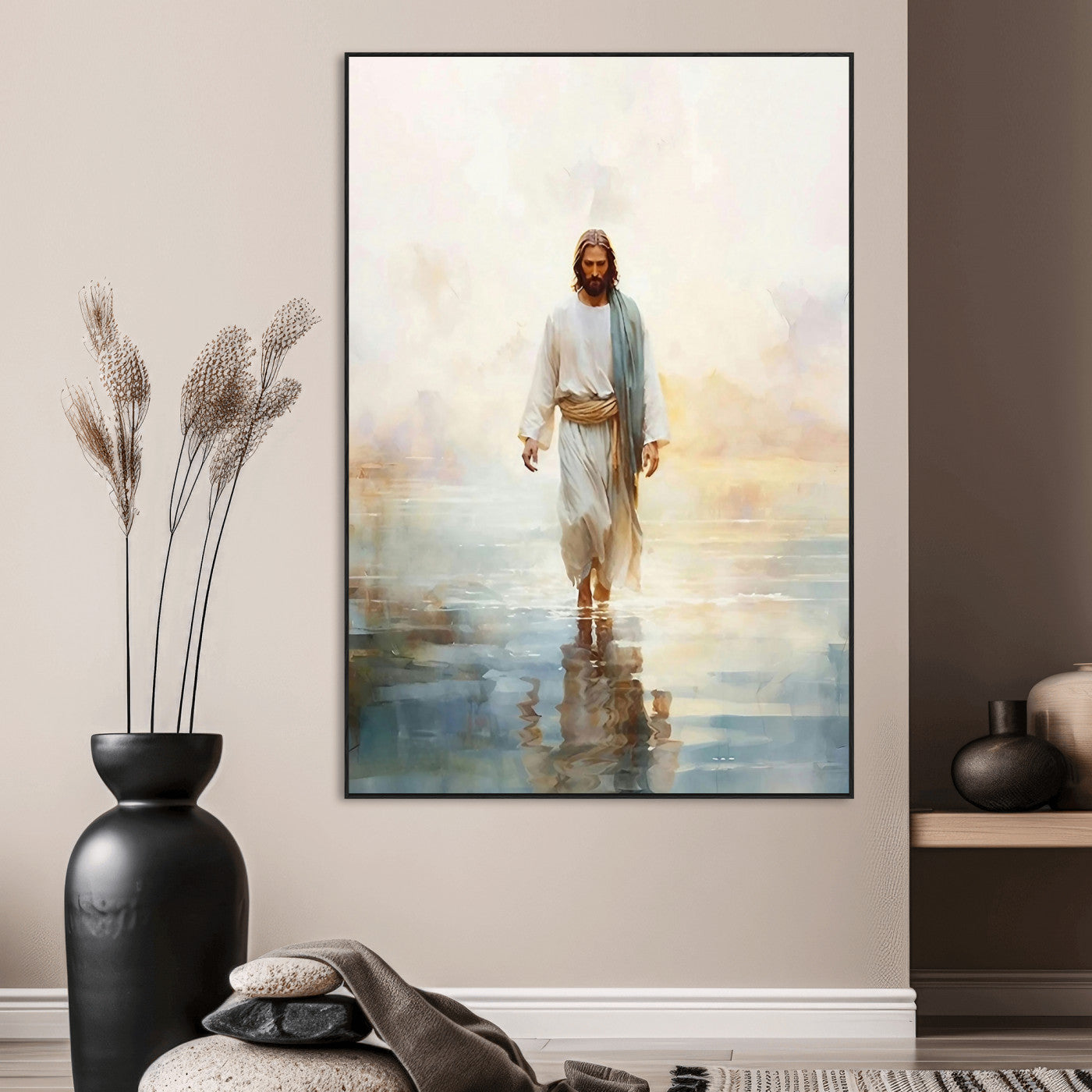 SEG-FC-51X34_Oversize - Jesus Walking on Water Wall Art Canvas Print, Christian Wall Art Print, God Jesus Print