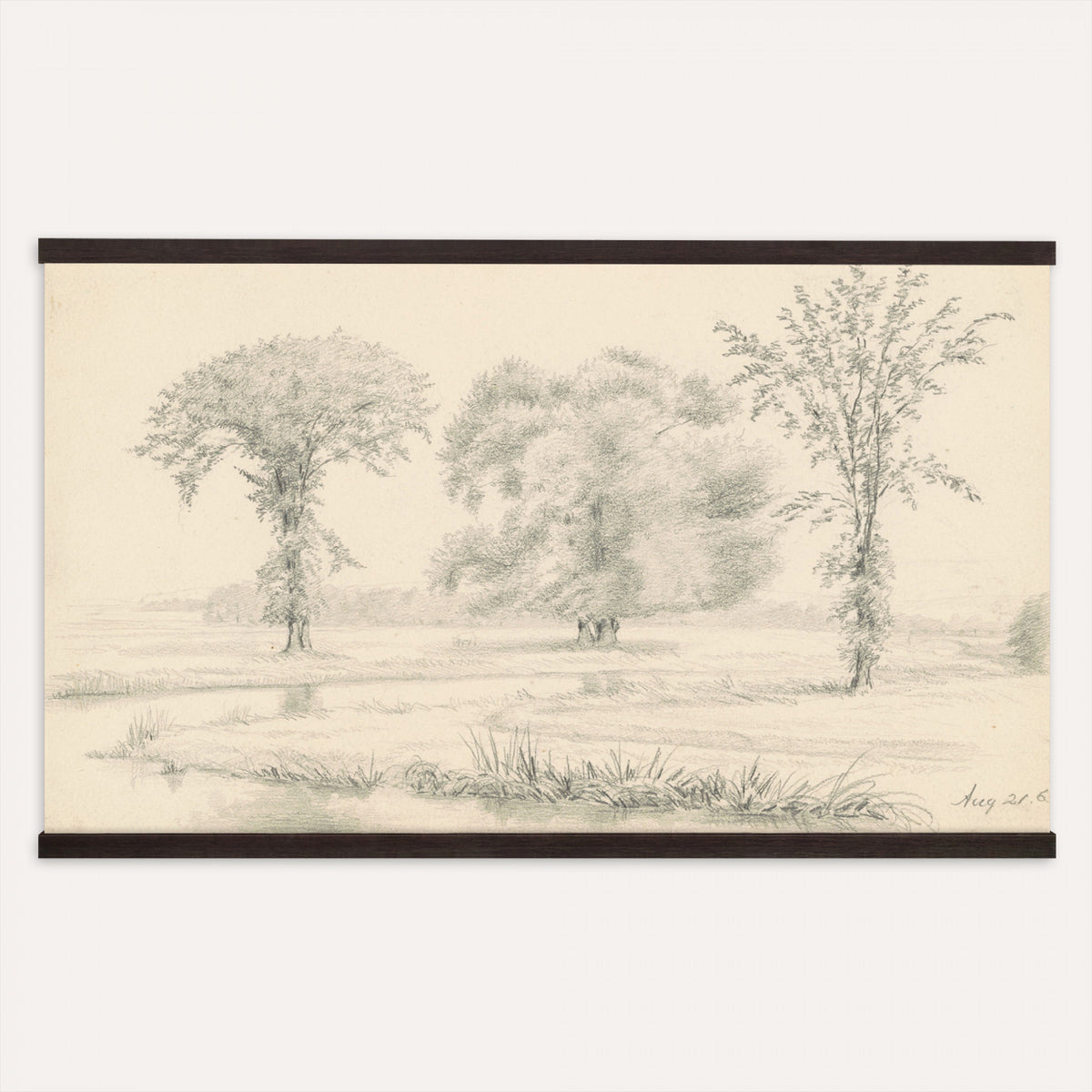 89994313-MGV-TP-30X20 - Realism oil painting tapestry wall hanging of "Bohmisch-Mahrische Hohe" by Ferdinand Engelmuller, showing a snow-covered highland village with low cottages, bare trees, and deep drifts stretching toward pale winter hills in cool white snow with warm ochre cottage walls under a pale winter sky. Extra large wall art, made in the USA.