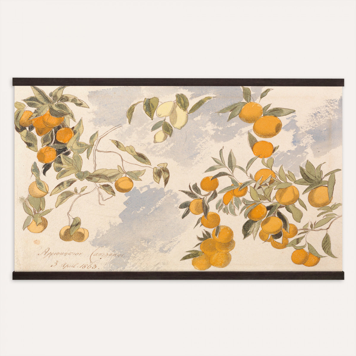 81433656-MGV-TP-30X20 - Art Nouveau pattern design tapestry wall hanging of "Marigold" by William Morris, showing a dense, perfectly balanced repeat of curling marigold blooms, scrolling stems, and layered leaf work in deep olive and sage green with warm cream botanical linework. Extra large wall art, made in the USA.