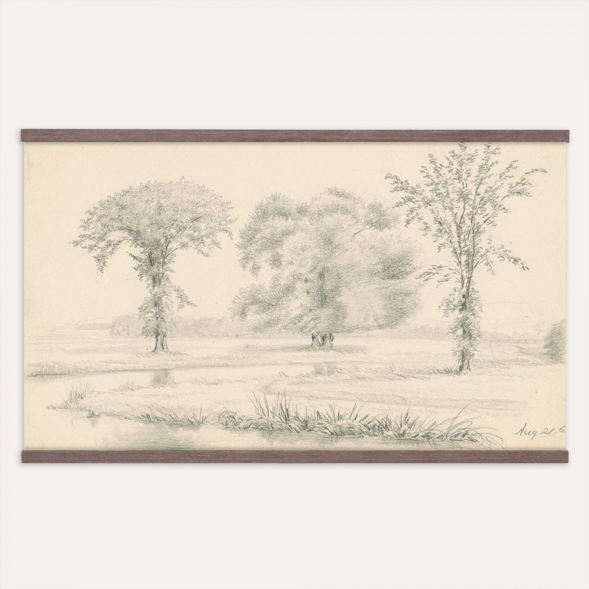 89994313-MGV-TP-30X20 - Realism oil painting tapestry wall hanging of "Bohmisch-Mahrische Hohe" by Ferdinand Engelmuller, showing a snow-covered highland village with low cottages, bare trees, and deep drifts stretching toward pale winter hills in cool white snow with warm ochre cottage walls under a pale winter sky. Extra large wall art, made in the USA.
