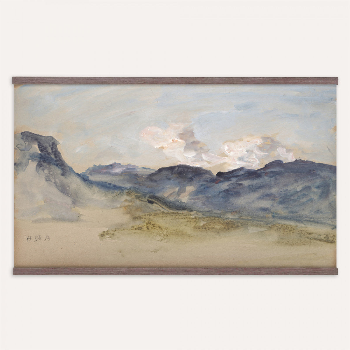 89475948-MGV-TP-30X20 - Realism oil painting tapestry wall hanging of "Landscape from Podolia" by Jozef Chelmonski, showing a wide Podolian meadow filled with yellow wildflowers, tall summer grasses, and a low horizon under an open sky in yellow wildflowers across warm green grass under a pale wide sky. Extra large wall art, made in the USA.