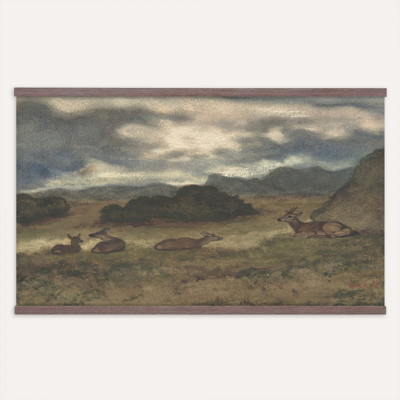 72841227-MGV-TP-30X20 - Realism oil painting tapestry wall hanging of "Bohmisch-Mahrische Hohe" by Ferdinand Engelmuller, showing a snow-covered highland village with low cottages, bare trees, and deep drifts stretching toward pale winter hills in cool white snow with warm ochre cottage walls under a pale winter sky. Extra large wall art, made in the USA.