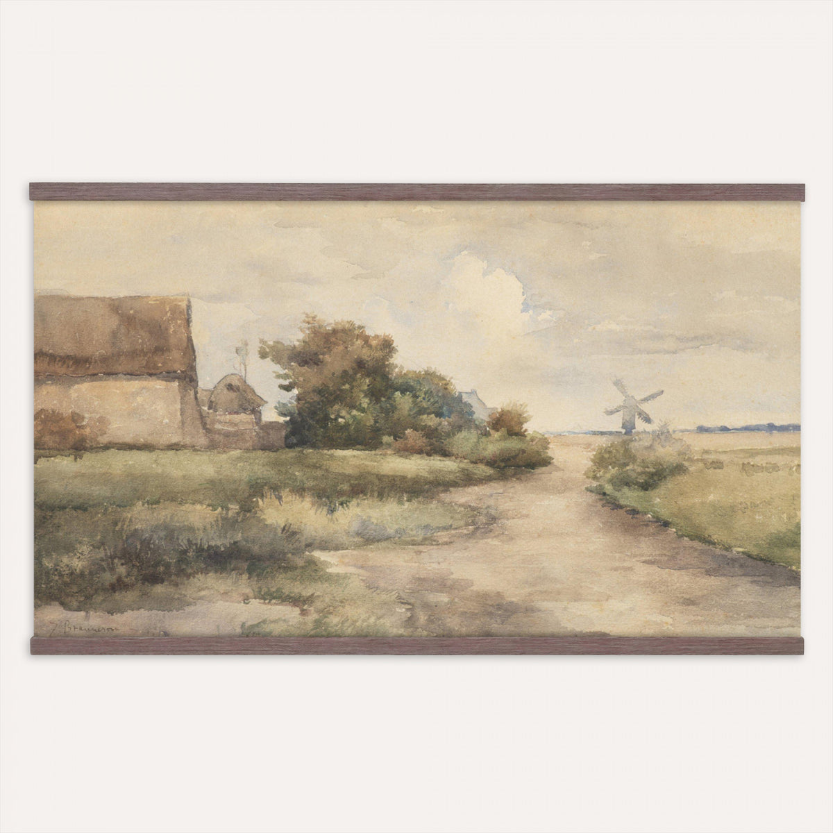 97169621-MGV-TP-30X20 - Vintage Windmill Cottage Tapestry Wall Hanging, Rustic Country Rural Art