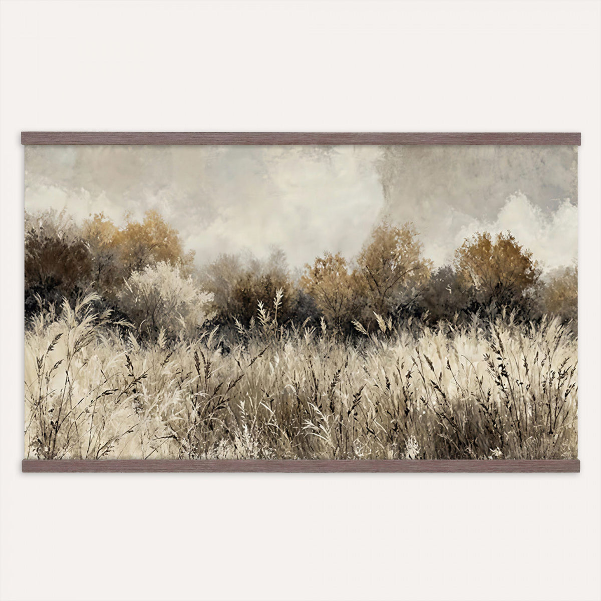 53959945-MGV-TP-30X20 - Muted Neutral Forest Landscape Canvas Wall Art - Vintage Rustic Wildflower Meadow Print