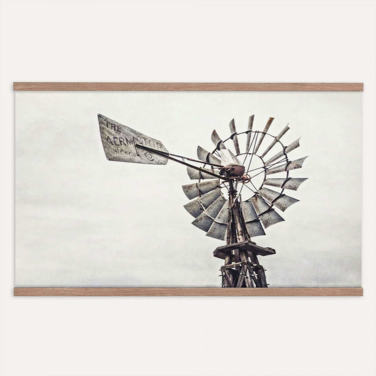 63200638-MGV-TP-30X20 - Vintage Rustic Farmhouse Windmill Canvas Wall Art - Western Country Landscape Print