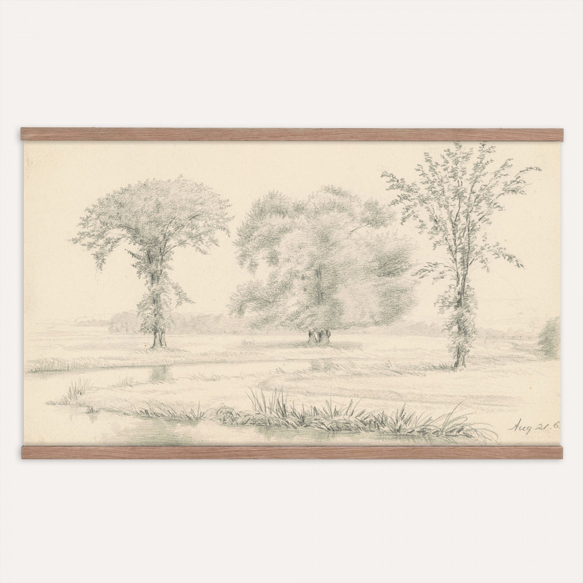 89994313-MGV-TP-30X20 - Realism oil painting tapestry wall hanging of "Bohmisch-Mahrische Hohe" by Ferdinand Engelmuller, showing a snow-covered highland village with low cottages, bare trees, and deep drifts stretching toward pale winter hills in cool white snow with warm ochre cottage walls under a pale winter sky. Extra large wall art, made in the USA.