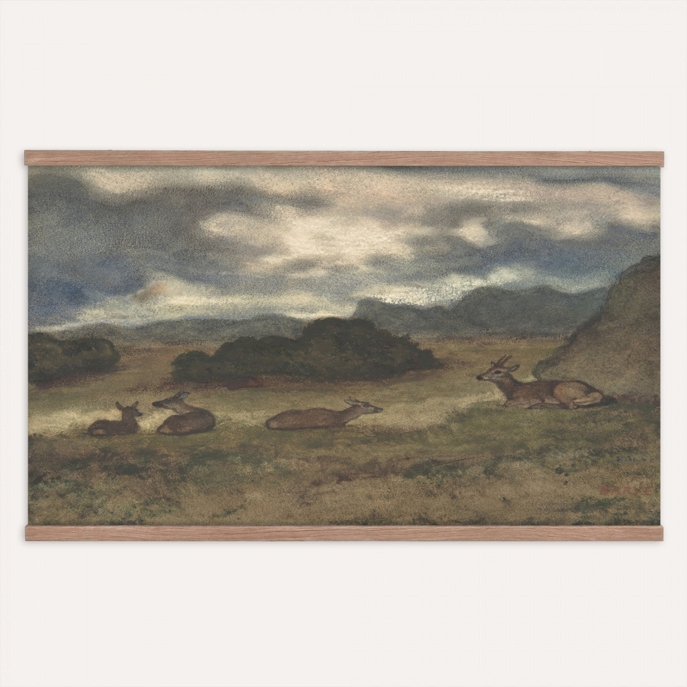 72841227-MGV-TP-30X20 - Realism oil painting tapestry wall hanging of "Bohmisch-Mahrische Hohe" by Ferdinand Engelmuller, showing a snow-covered highland village with low cottages, bare trees, and deep drifts stretching toward pale winter hills in cool white snow with warm ochre cottage walls under a pale winter sky. Extra large wall art, made in the USA.