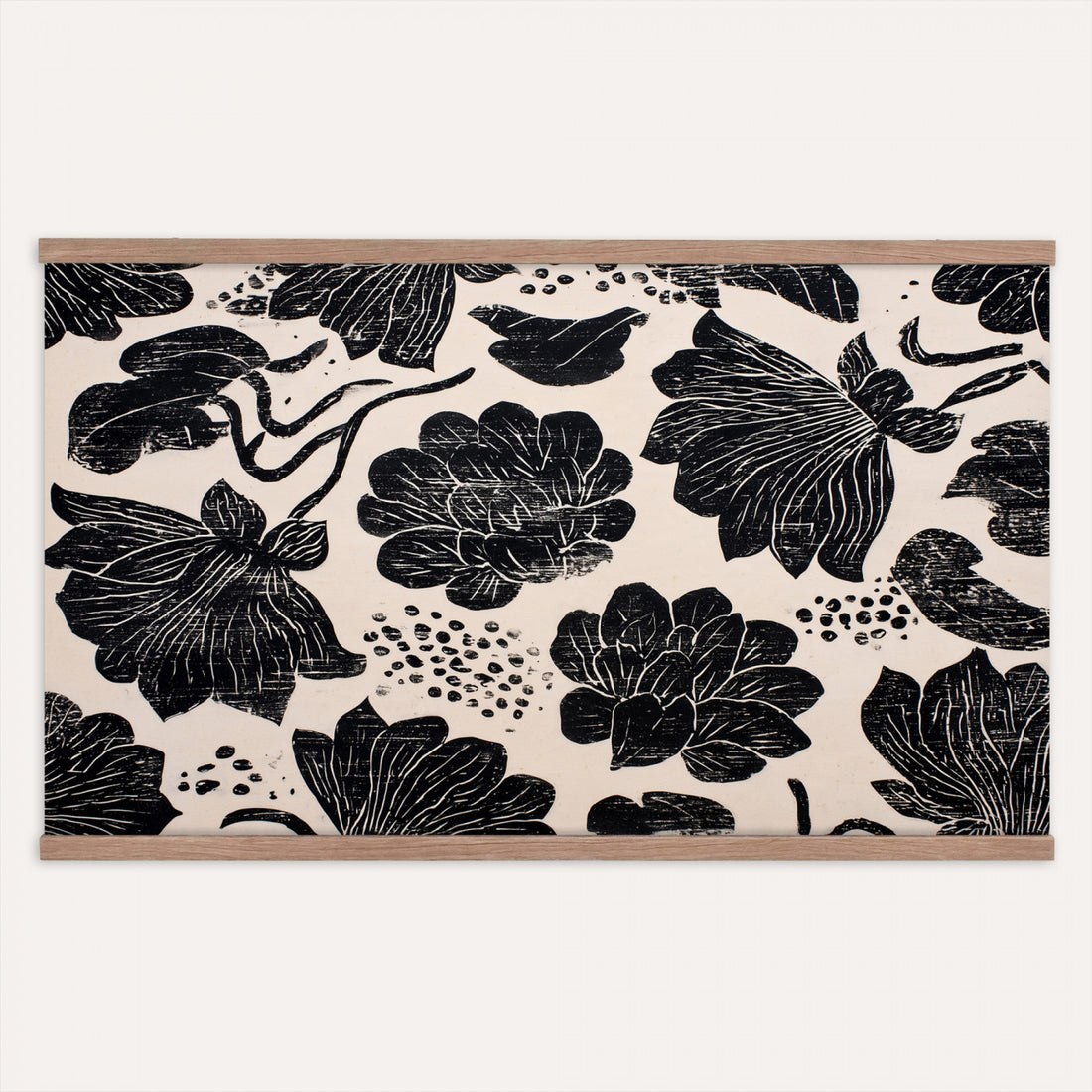 Chinoiserie Lotus Panel Tapestry Wall Art, Vintage Black White Water Lily Blanket, Extra Large Bedroom Decor