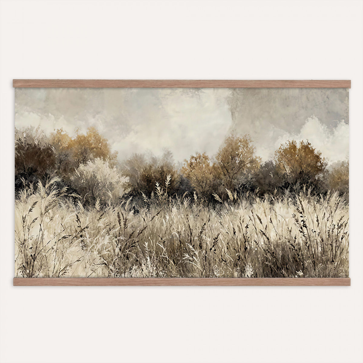 53959945-MGV-TP-30X20 - Muted Neutral Forest Landscape Canvas Wall Art - Vintage Rustic Wildflower Meadow Print