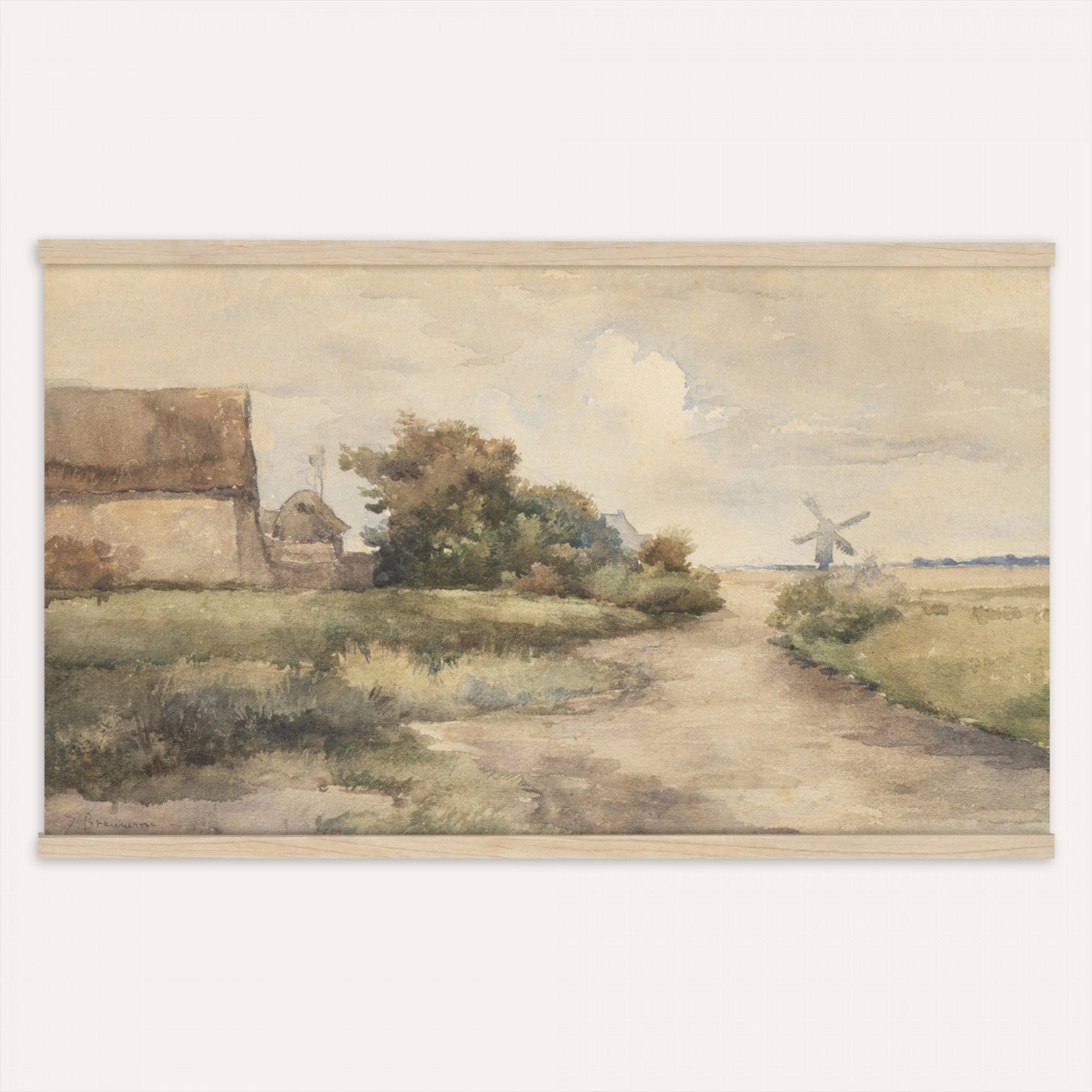 97169621-MGV-TP-30X20 - Vintage Windmill Cottage Tapestry Wall Hanging, Rustic Country Rural Art