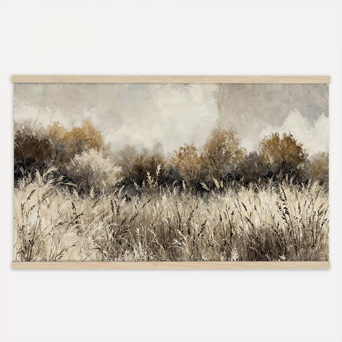 53959945-MGV-TP-30X20 - Muted Neutral Forest Landscape Canvas Wall Art - Vintage Rustic Wildflower Meadow Print