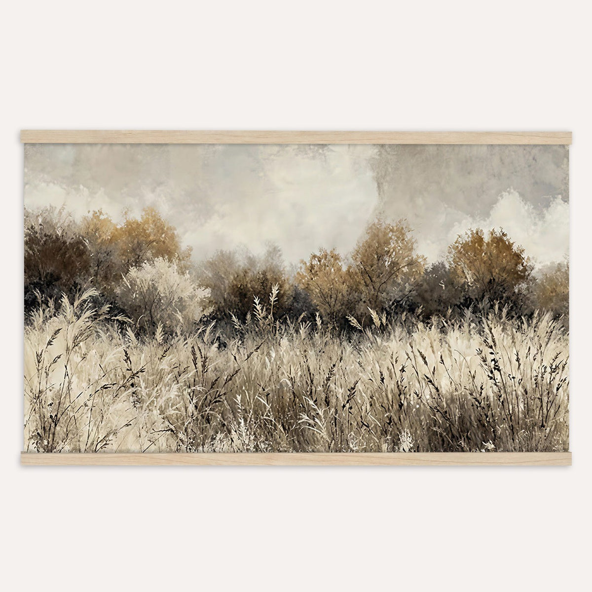 53959945-_Poster-30x20 - Muted Neutral Forest Landscape Canvas Wall Art - Vintage Rustic Wildflower Meadow Print