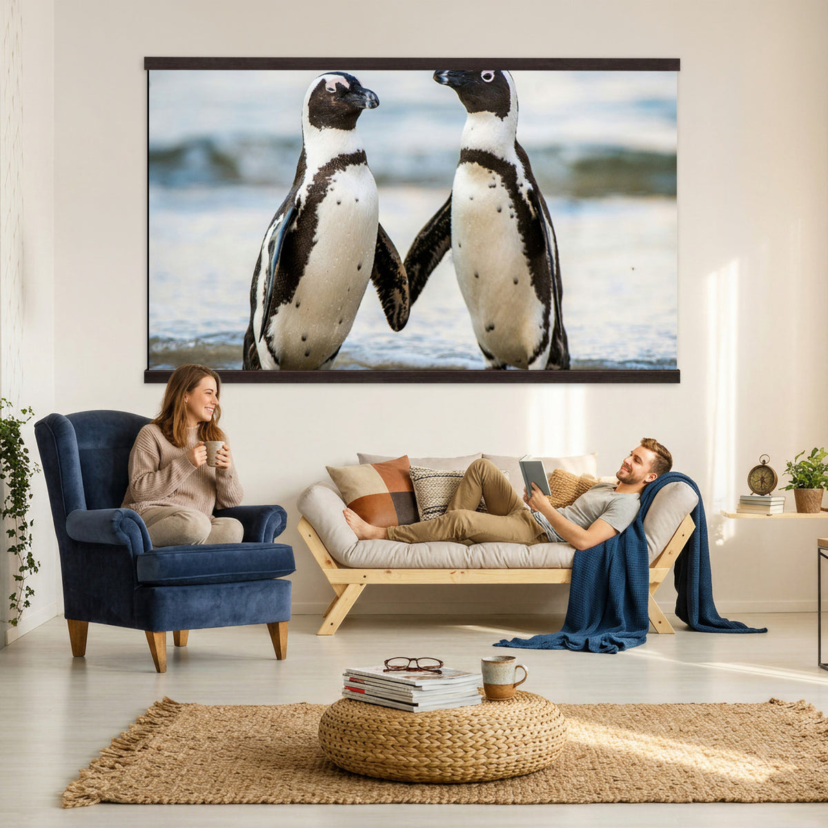 64870405-MGV-TP-30X20 - African Penguins Boulders Beach Wall Art Canvas Print, Cute Penguin Couple Photo Print