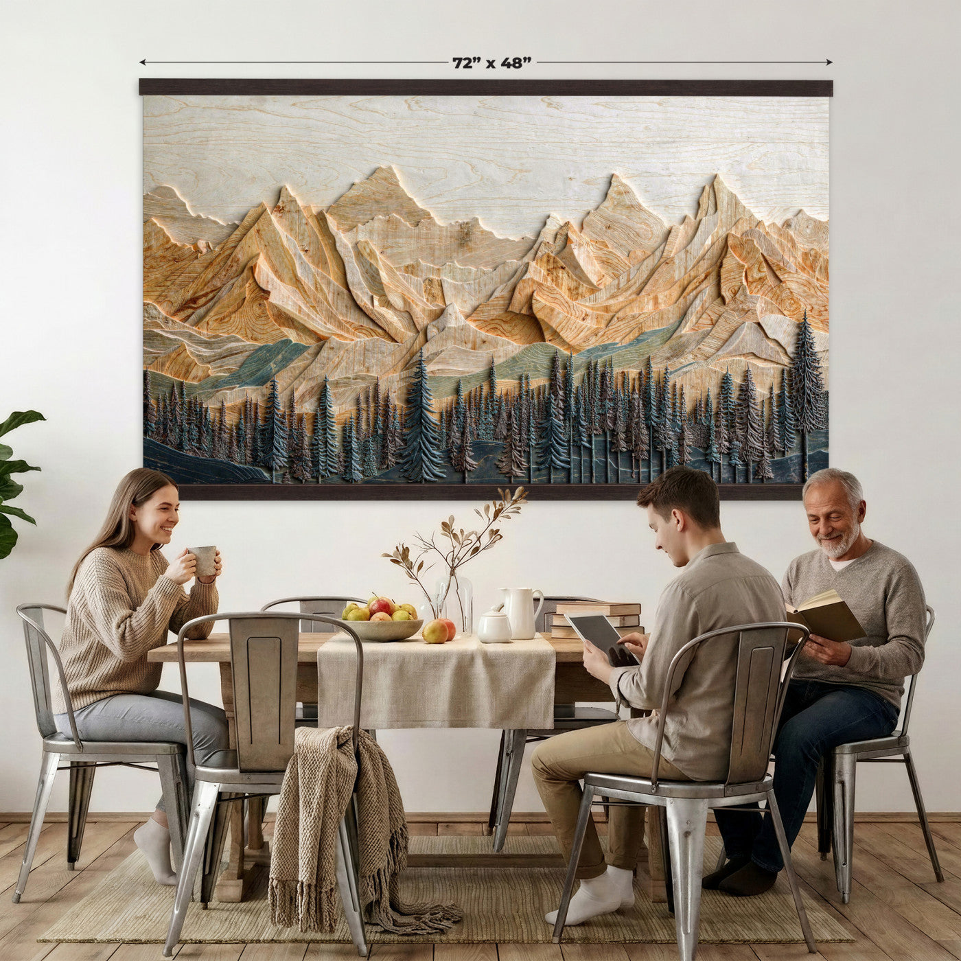 66676213-MGV-TP-30X20 - Geometric Wood Mountain Wall Art Canvas Print, 3D Look Rustic Mosaic Landscape Print