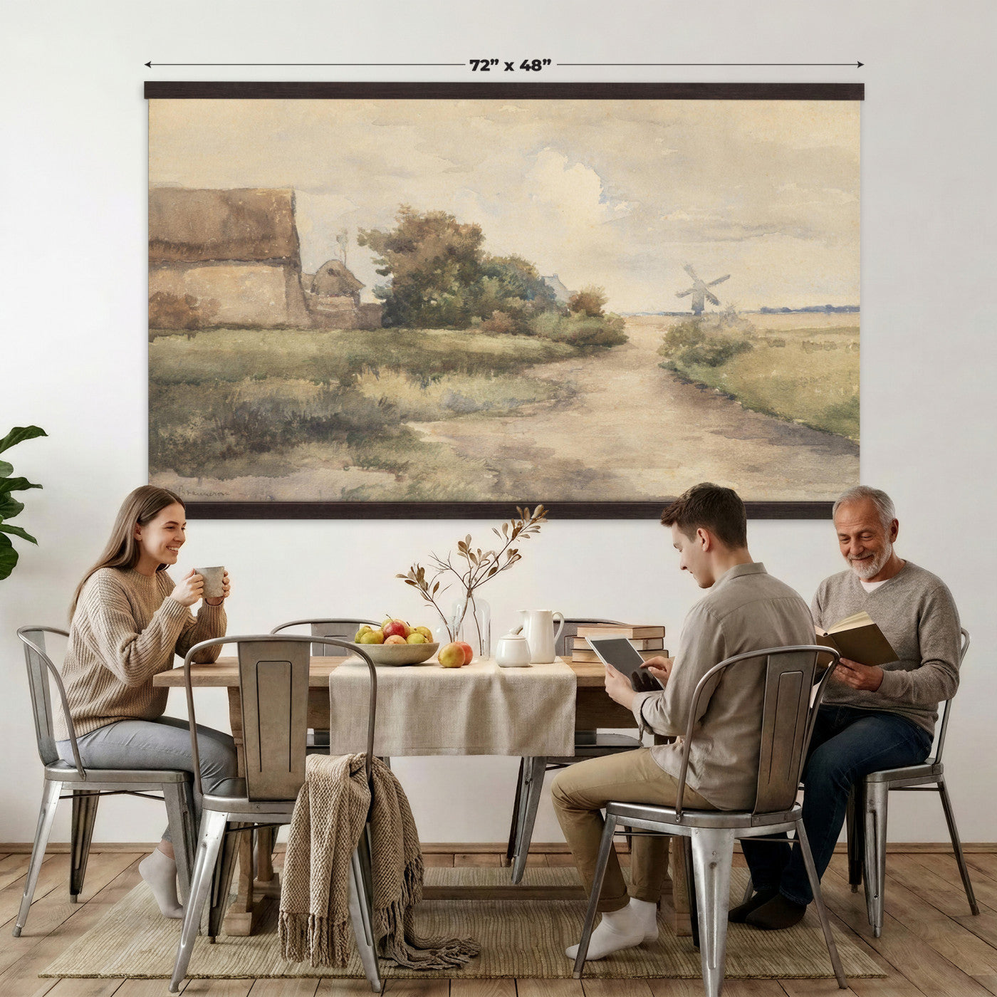 97169621-MGV-TP-30X20 - Vintage Windmill Cottage Tapestry Wall Hanging, Rustic Country Rural Art