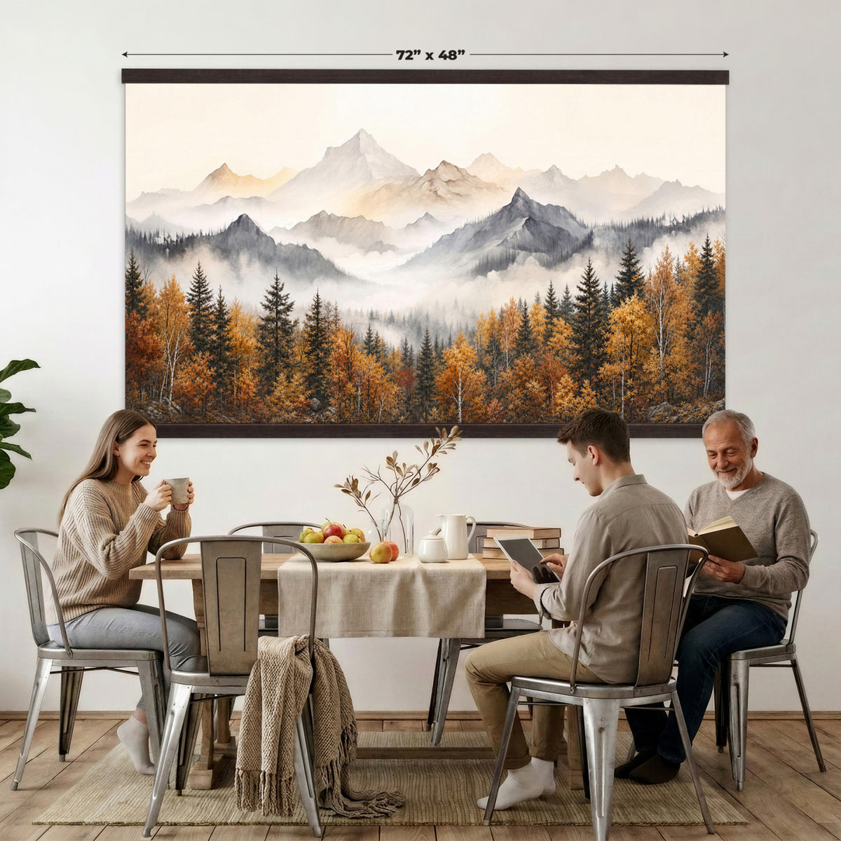 19544118-MGV-TP-30X20 - Misty Mountain Autumn Forest Canvas Wall Art - Watercolor Fall Nature Landscape Print